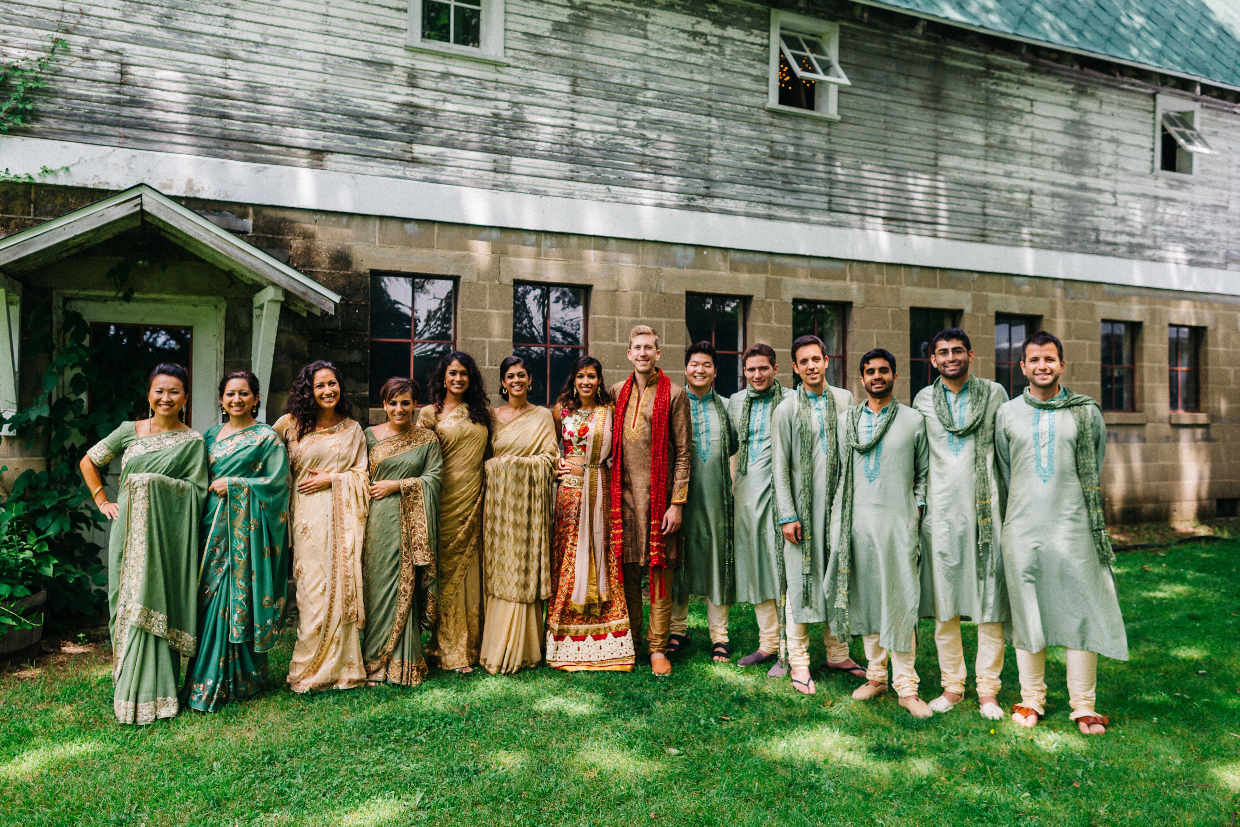 Gold and Sage Green Indian Wedding Party Attire