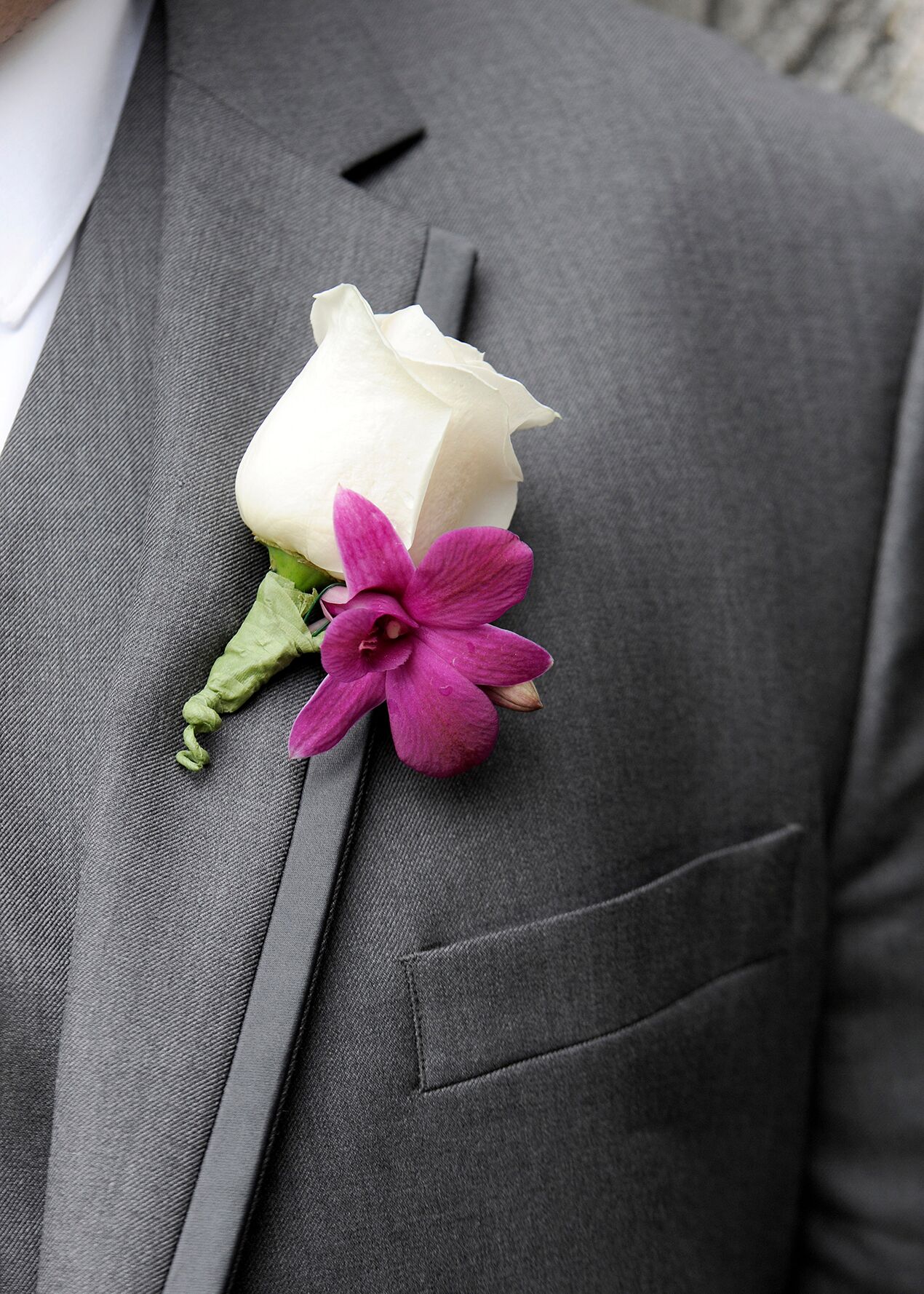 White Rose and Purple Orchid Boutonniere