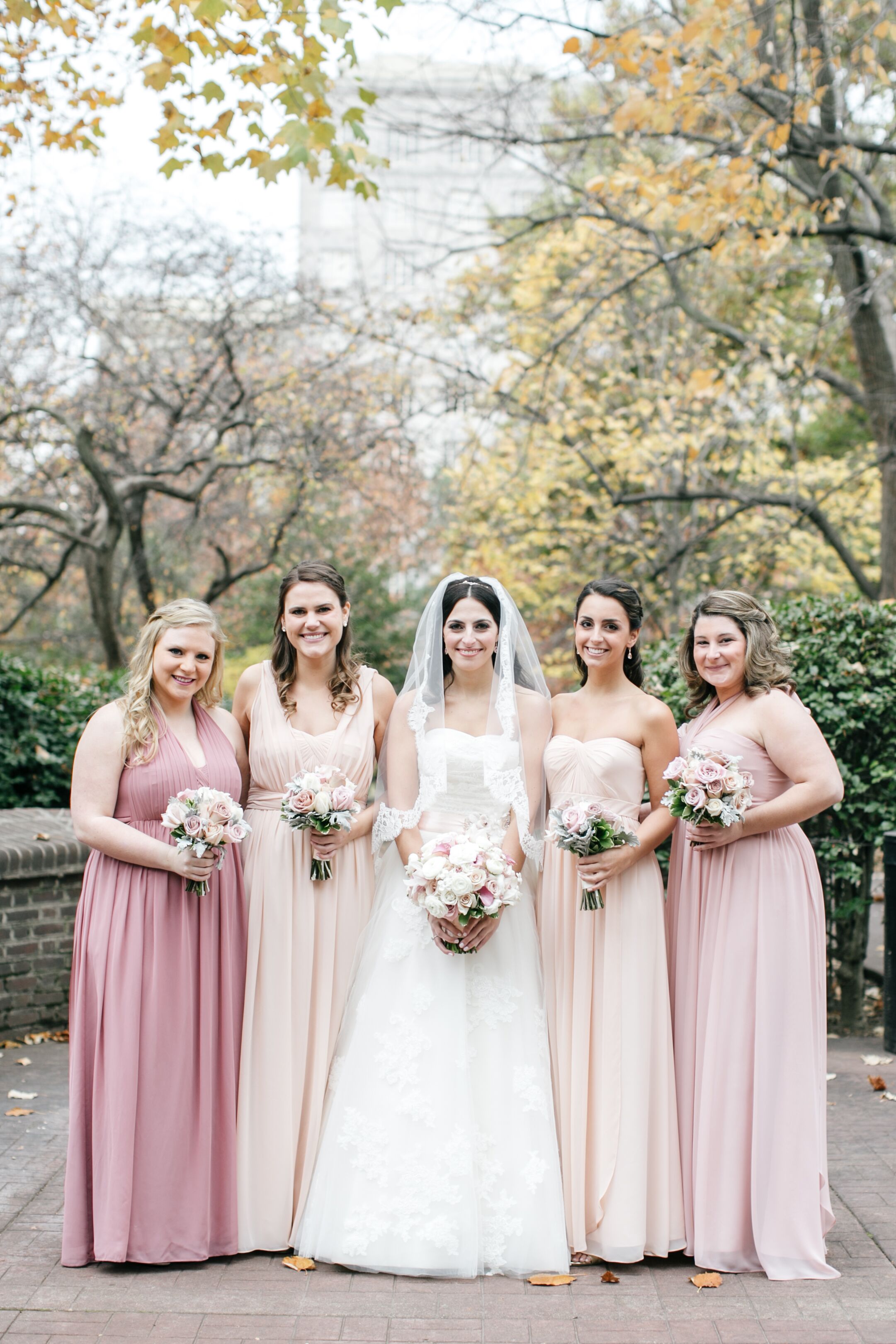 Full Length Blush and Rose Pink Bridesmaid Dresses