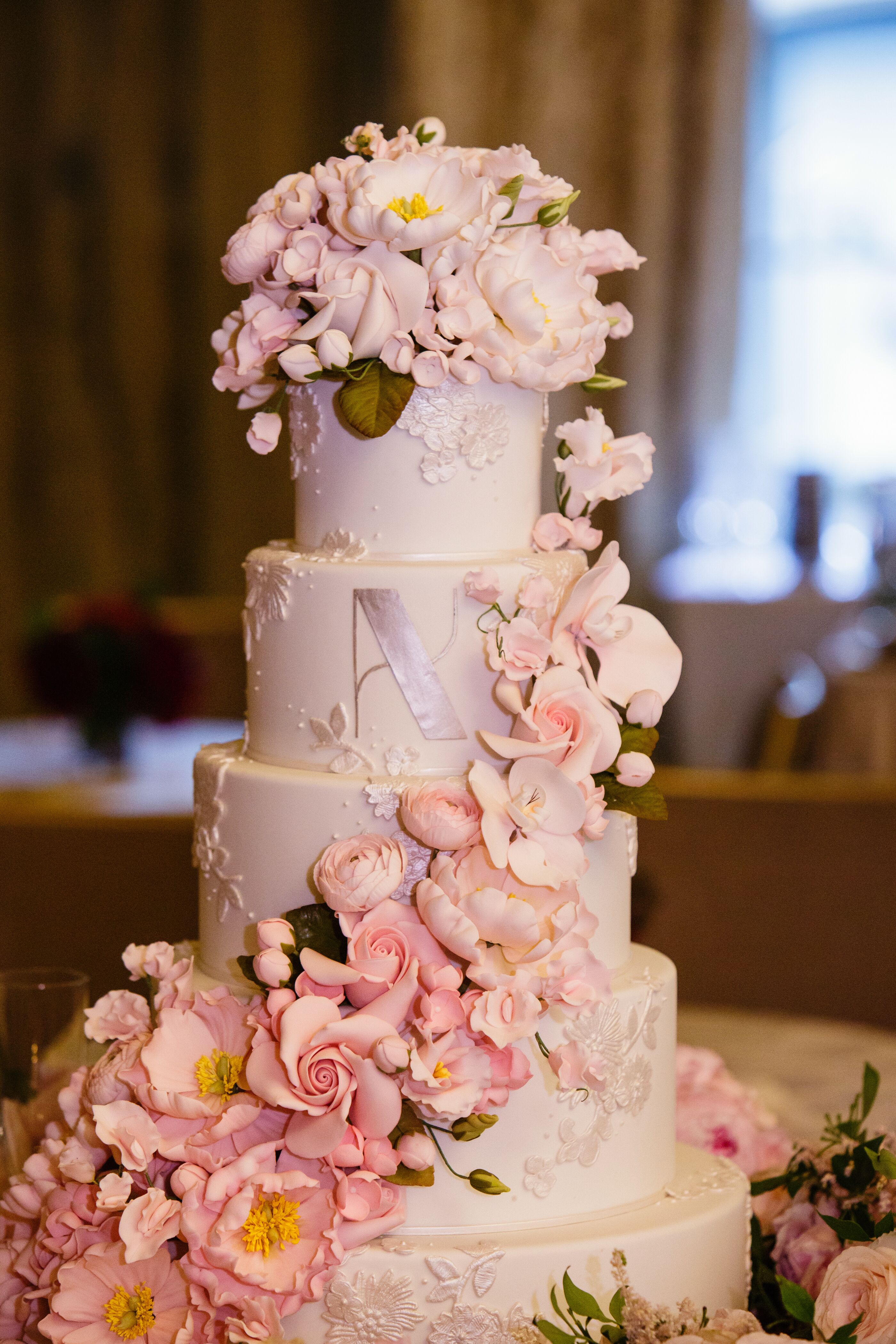 Lavish Blush Floral Wedding Cake 