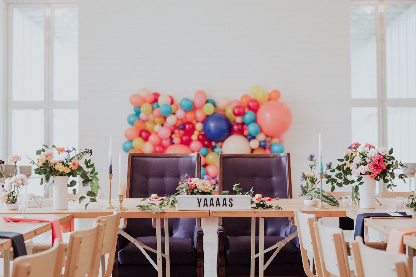 Sweetheart Table with Colorful Balloon Backdrop at The Prospect House ...