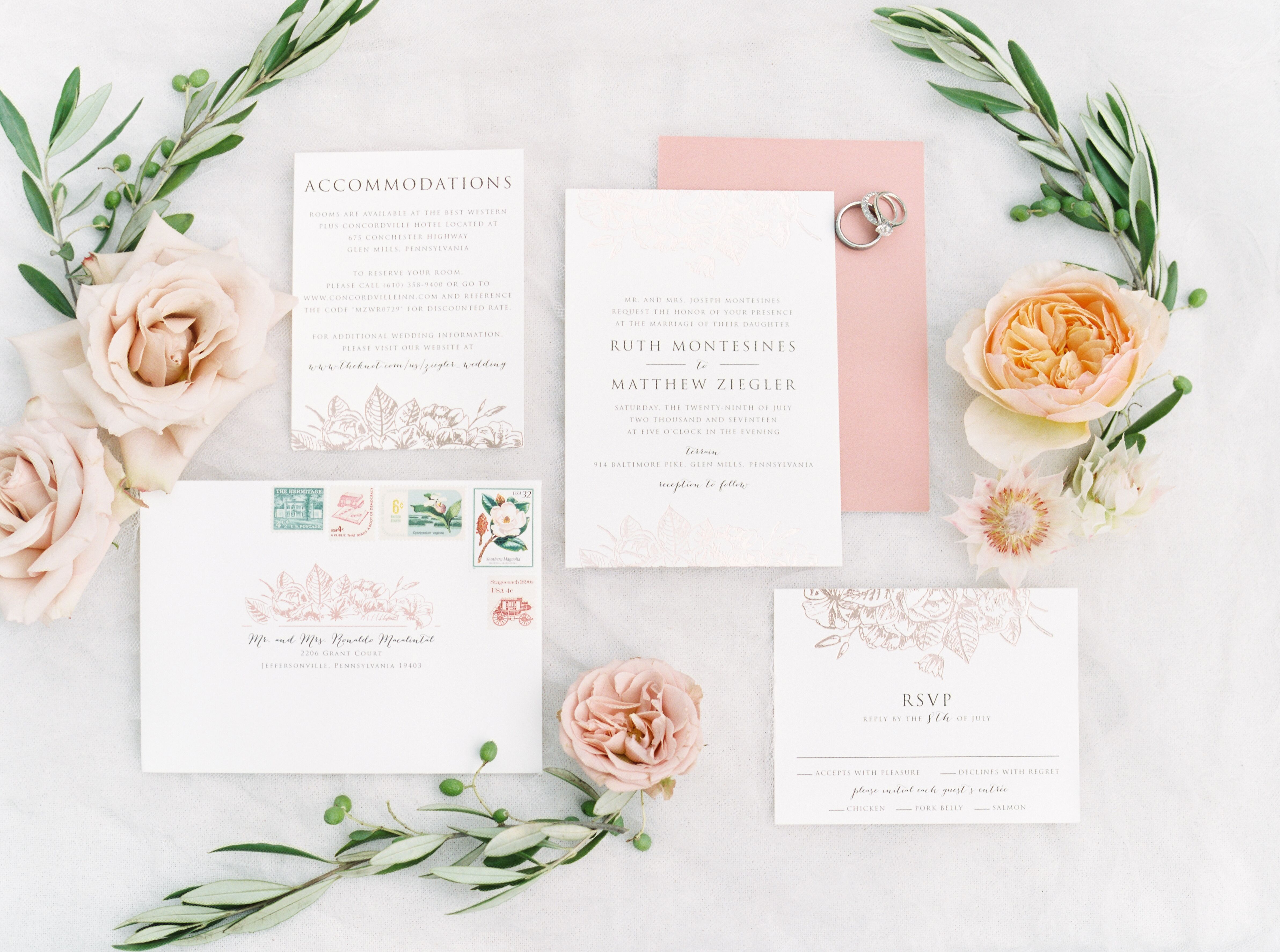 Botanical-Inspired Invitations with Rose-Gold Foil