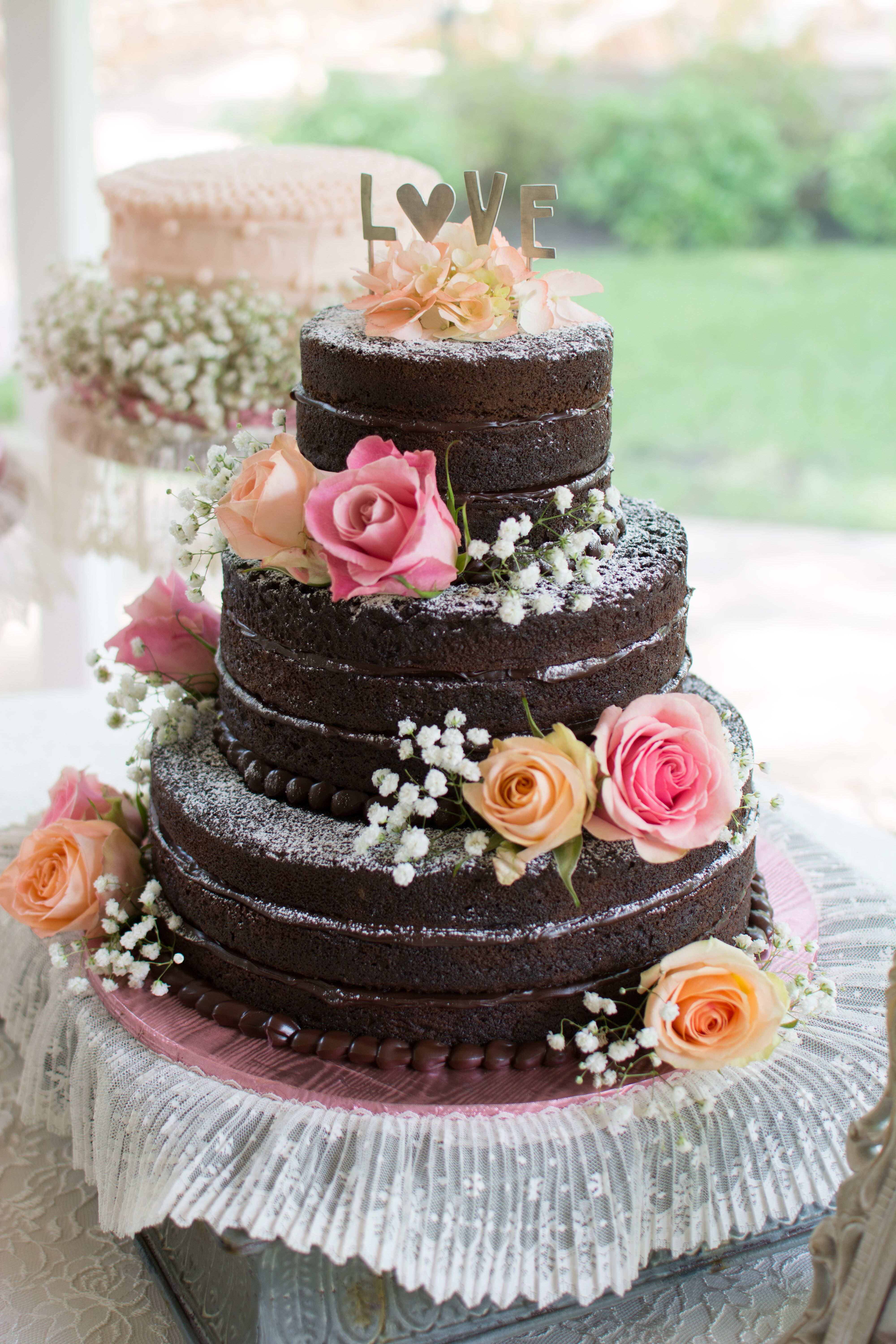 Naked Chocolate Ganache Homemade Wedding Cake