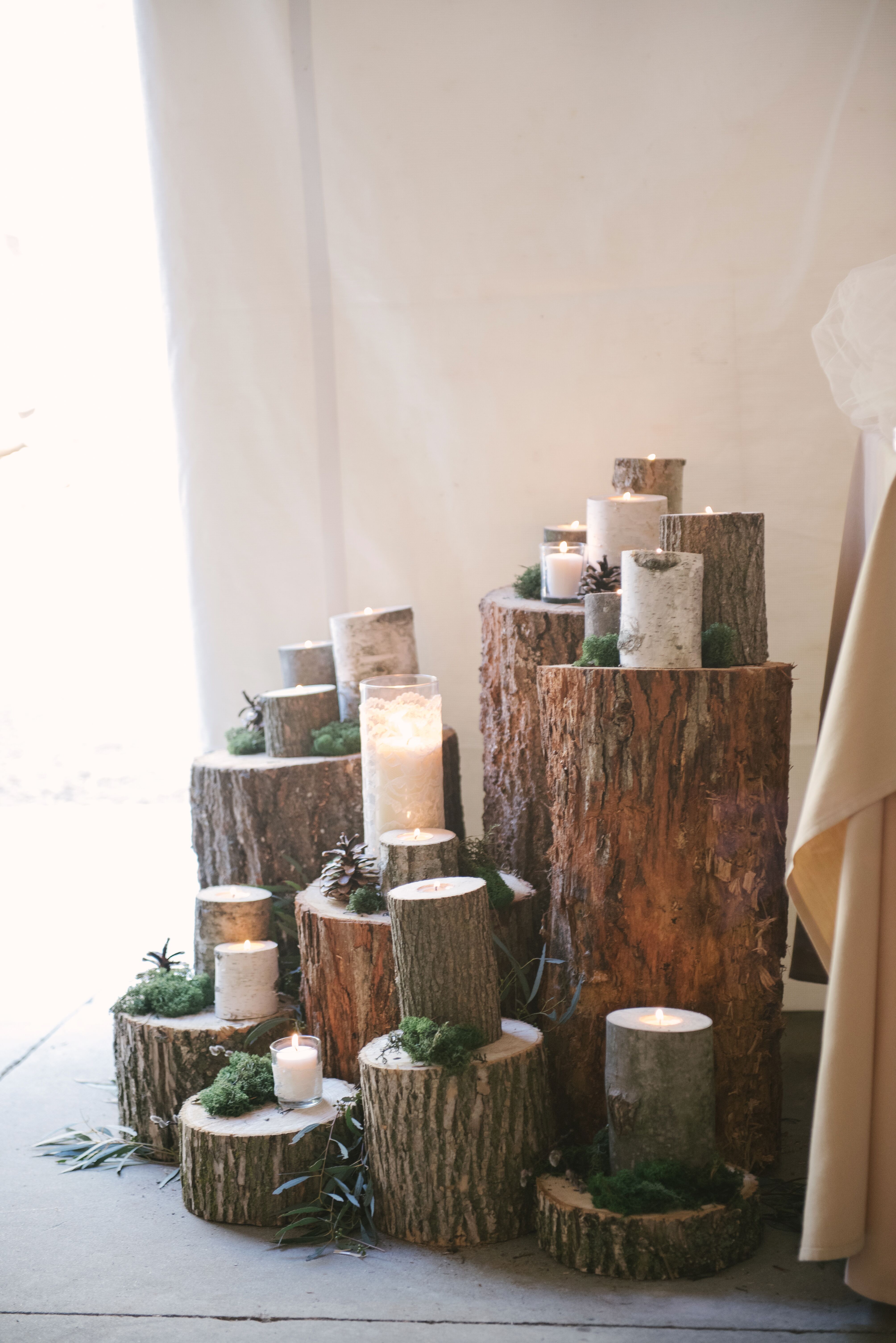Tree-Stump Centerpiece With Candles
