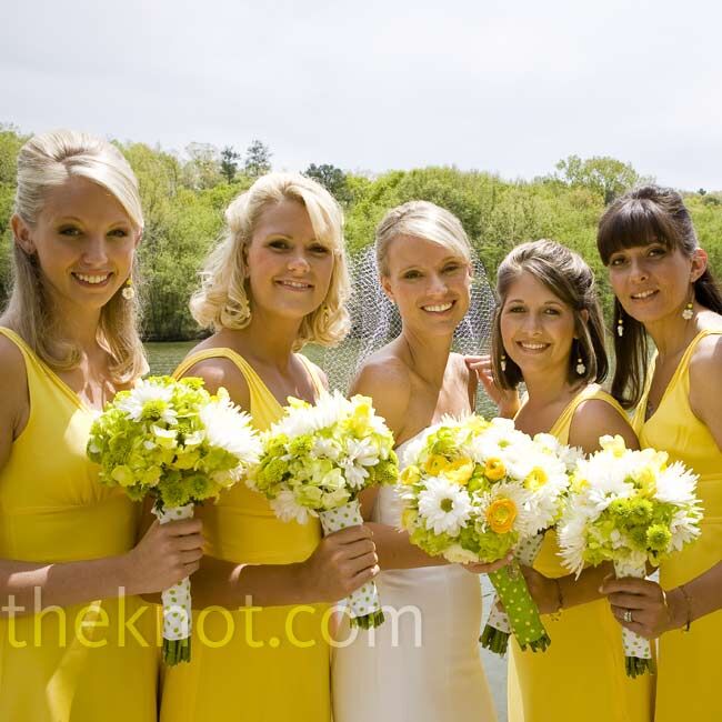 white and yellow bridesmaid dresses