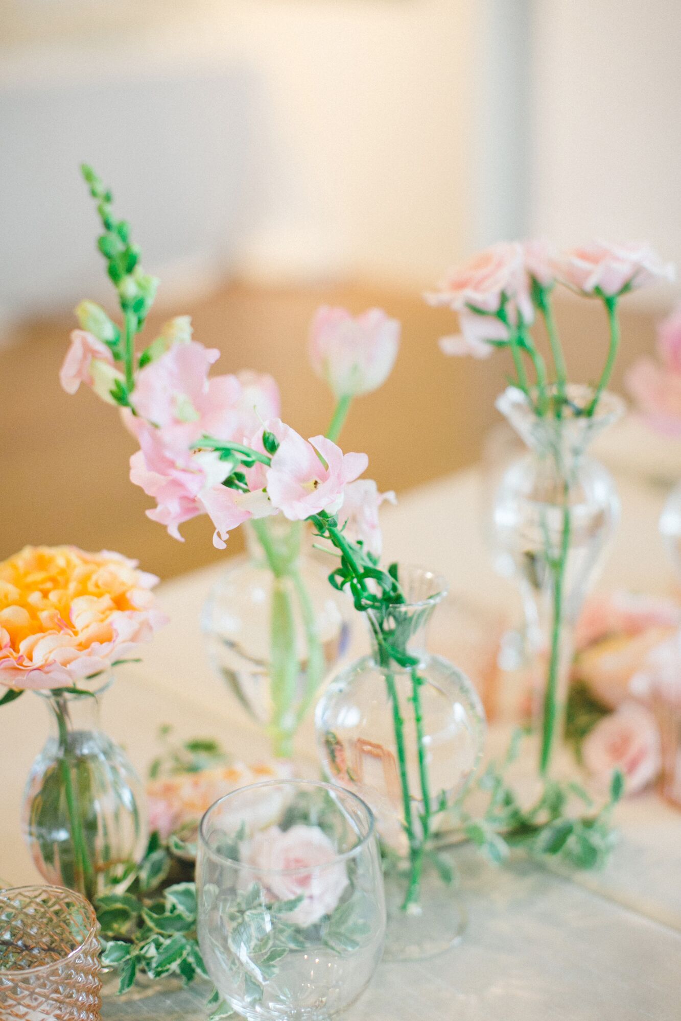 Pink Flowers in Bud Vases