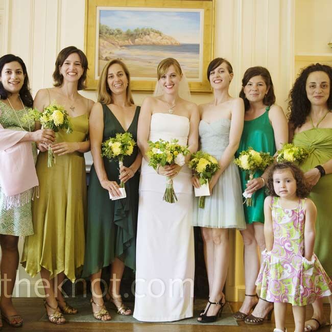 Green and 2025 yellow bridesmaid dresses