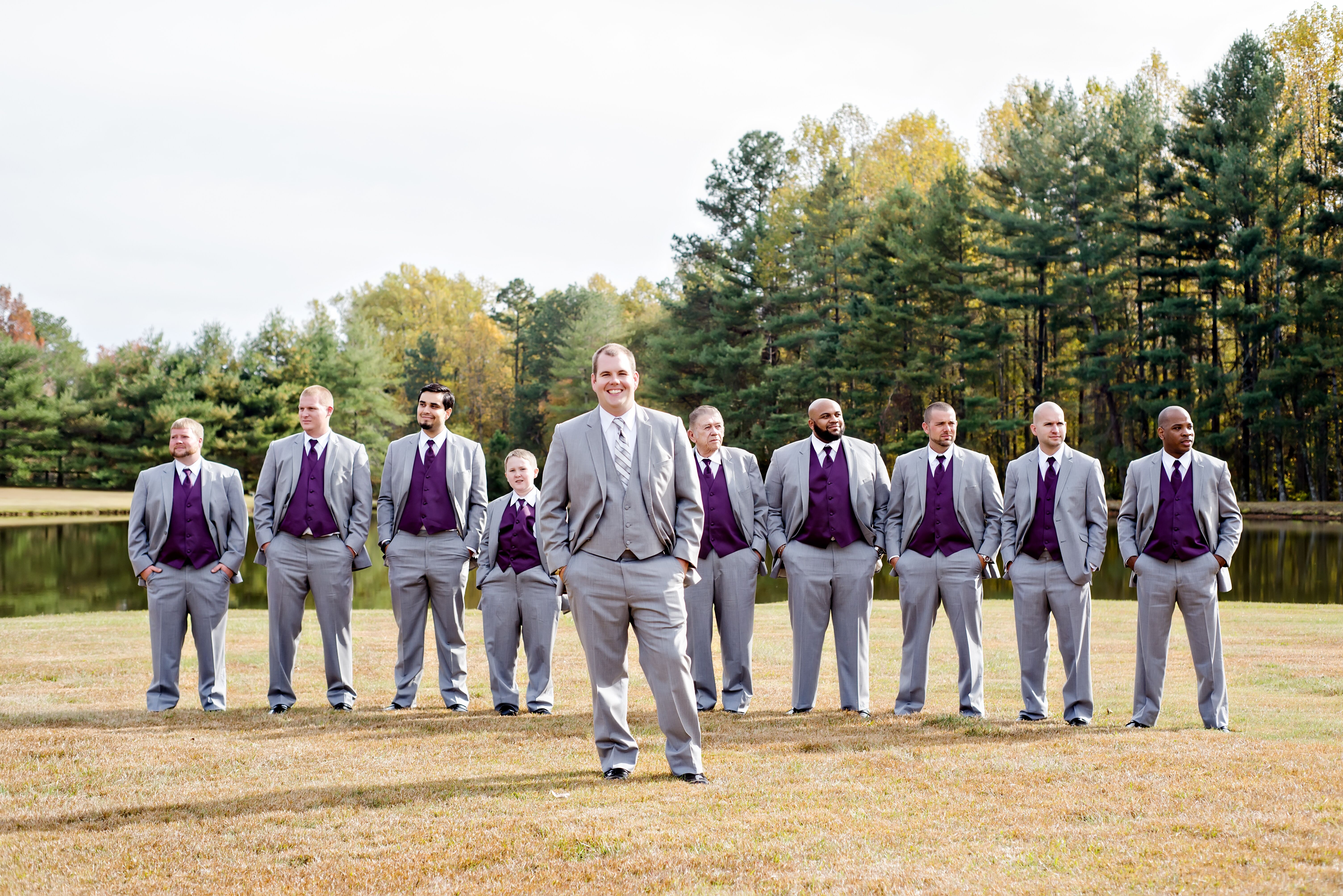 Grey and sale purple suit wedding