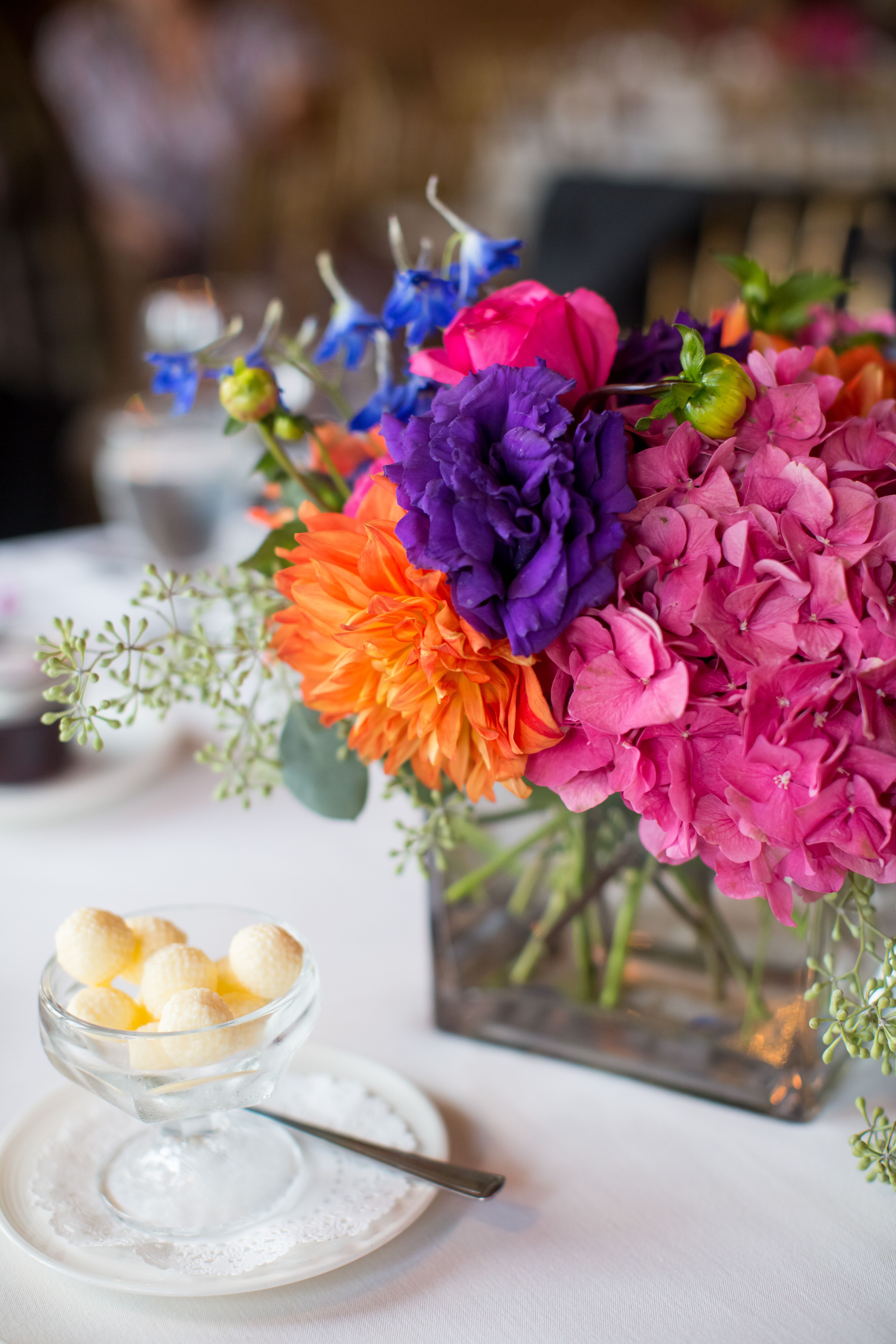 Brightly Colored Hydrangea Centerpieces