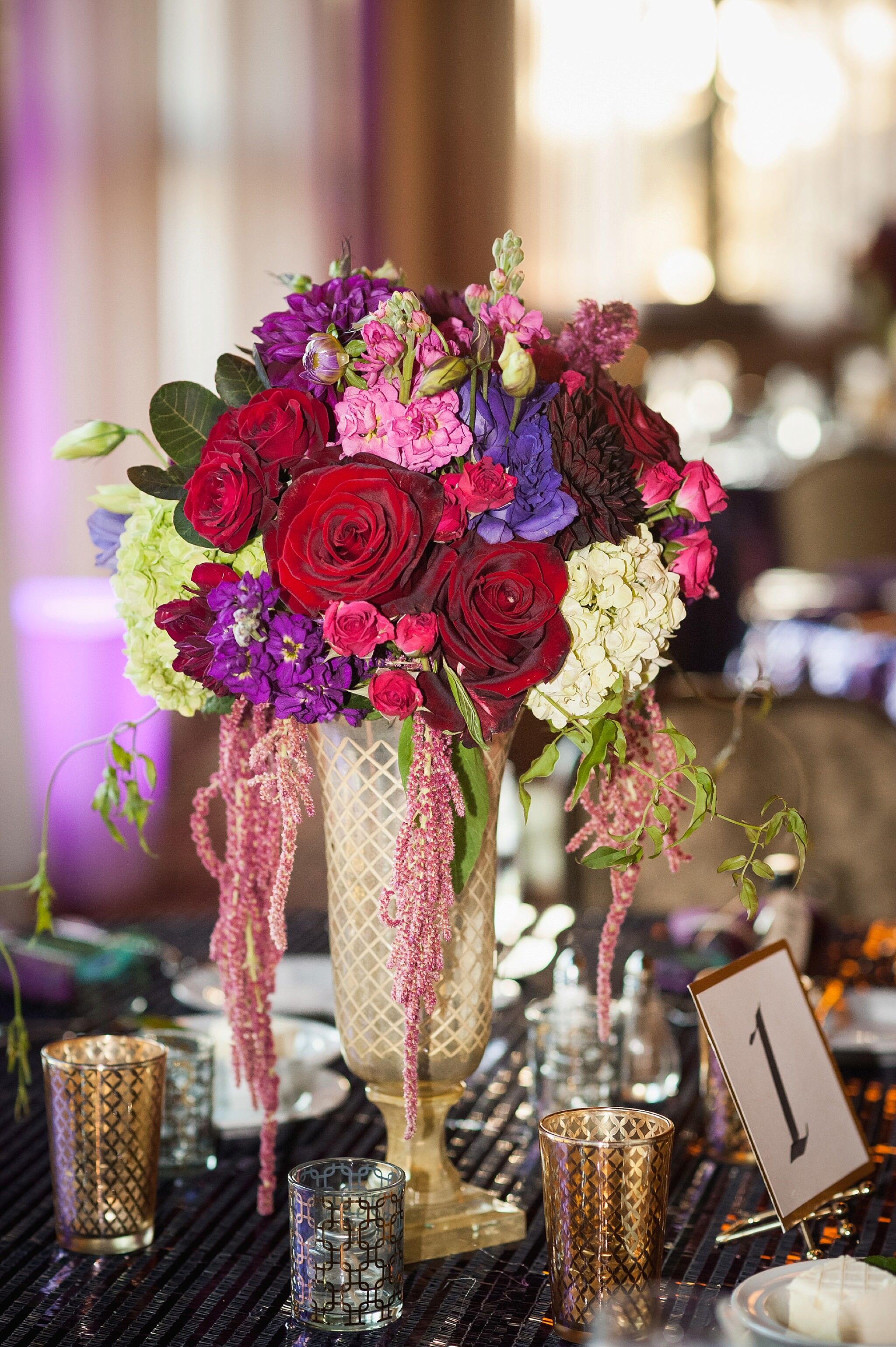 Rose, Hydrangea and Amaranthus Centerpiece