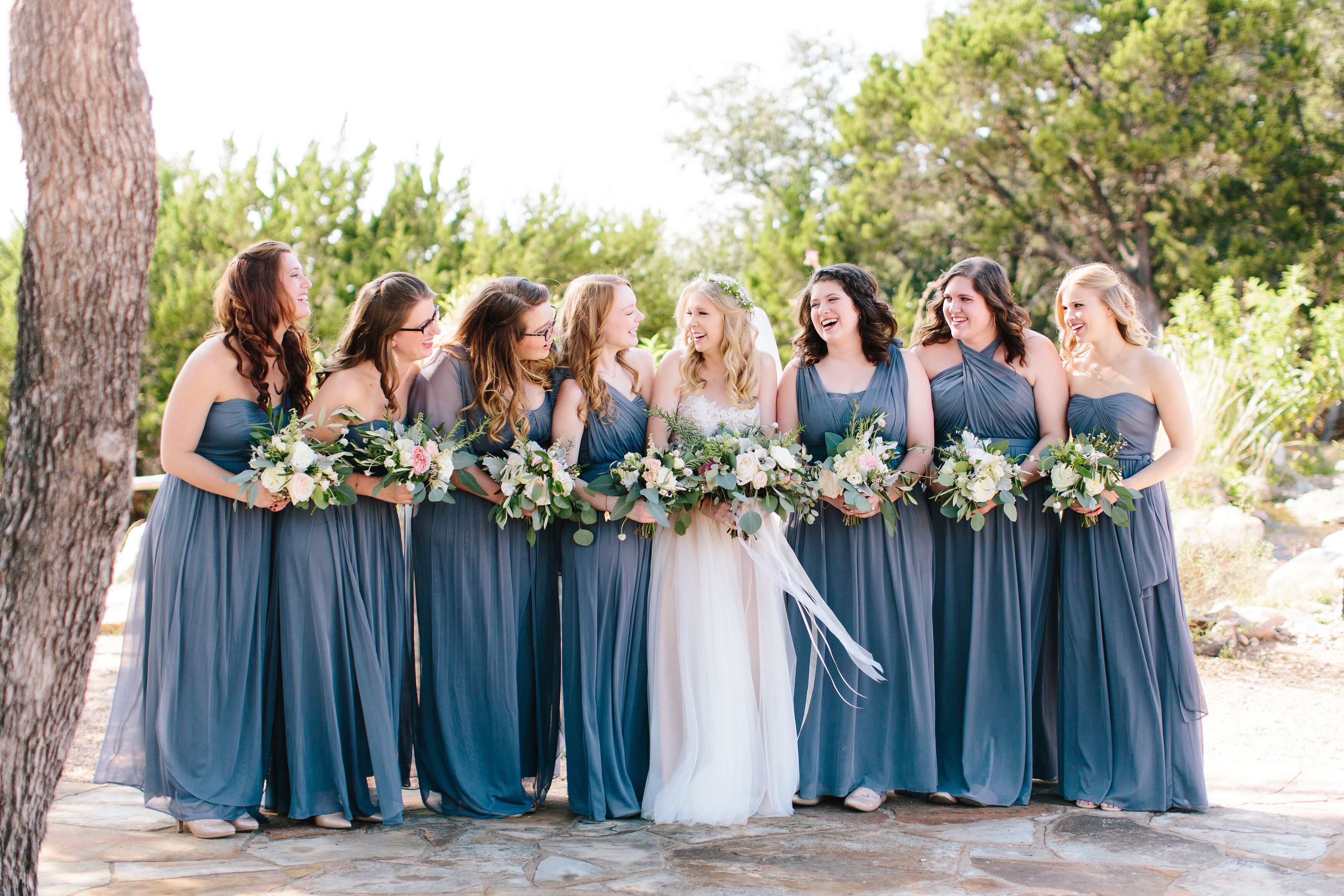 David's Bridal Pewter Floor-Length Bridesmaid Dresses