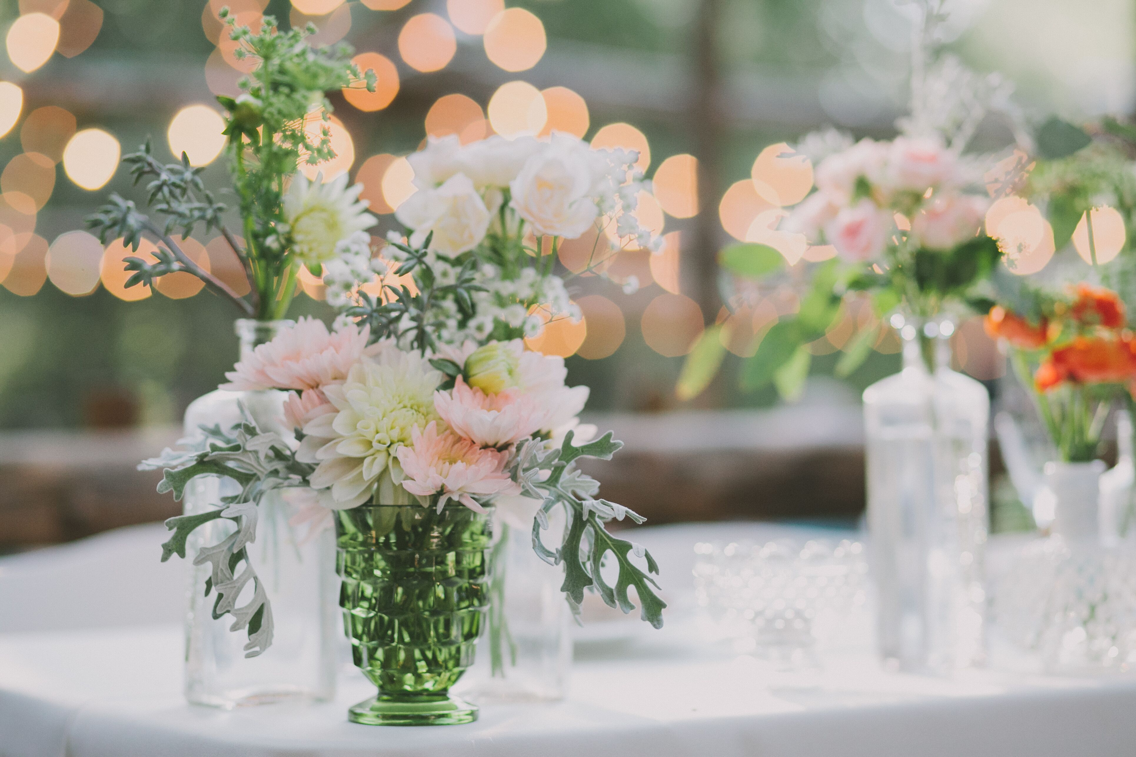 Dusty Miller and Dahlia Reception Centerpieces