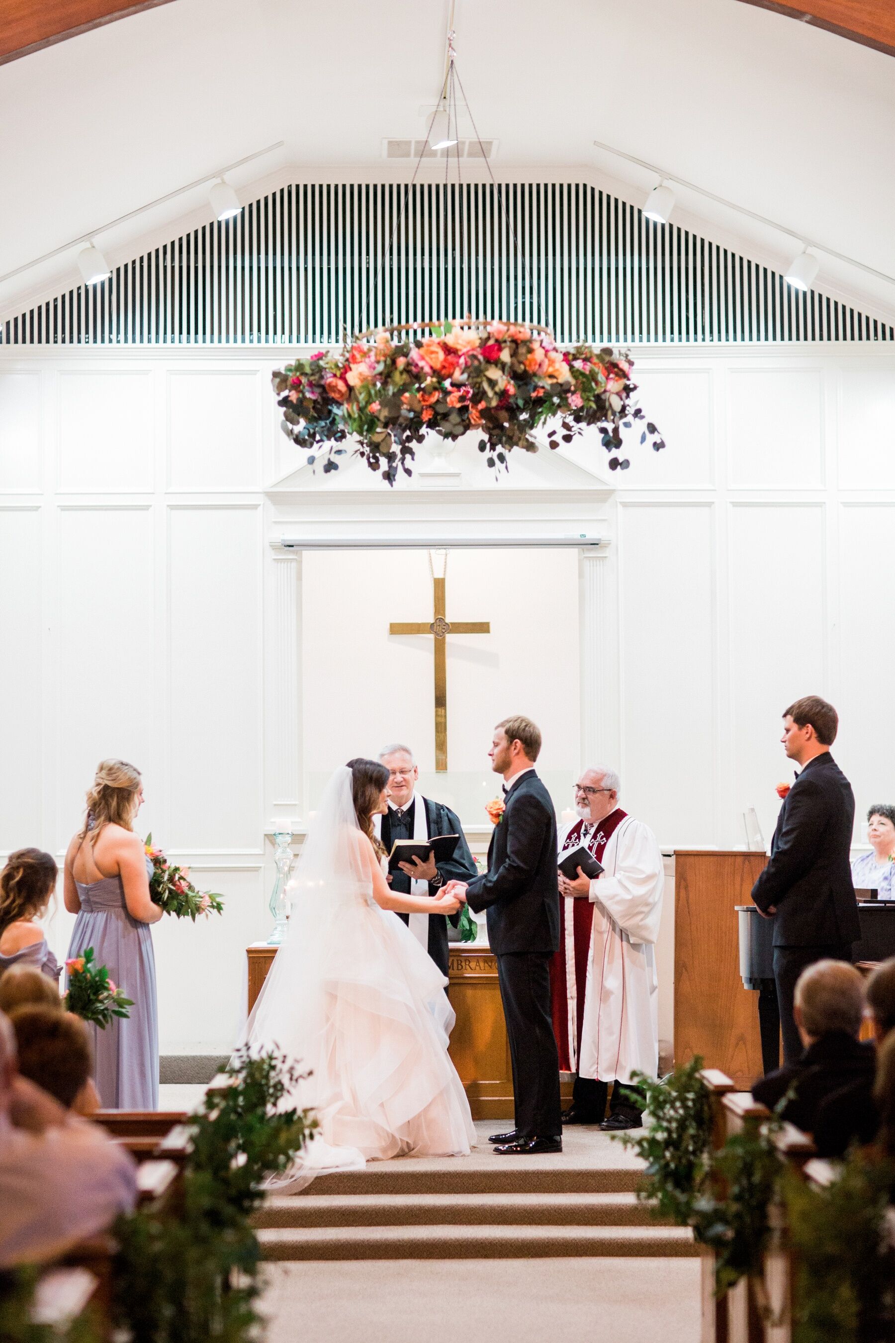 Eucalyptus and Pink Floral Ceremony Chandelier