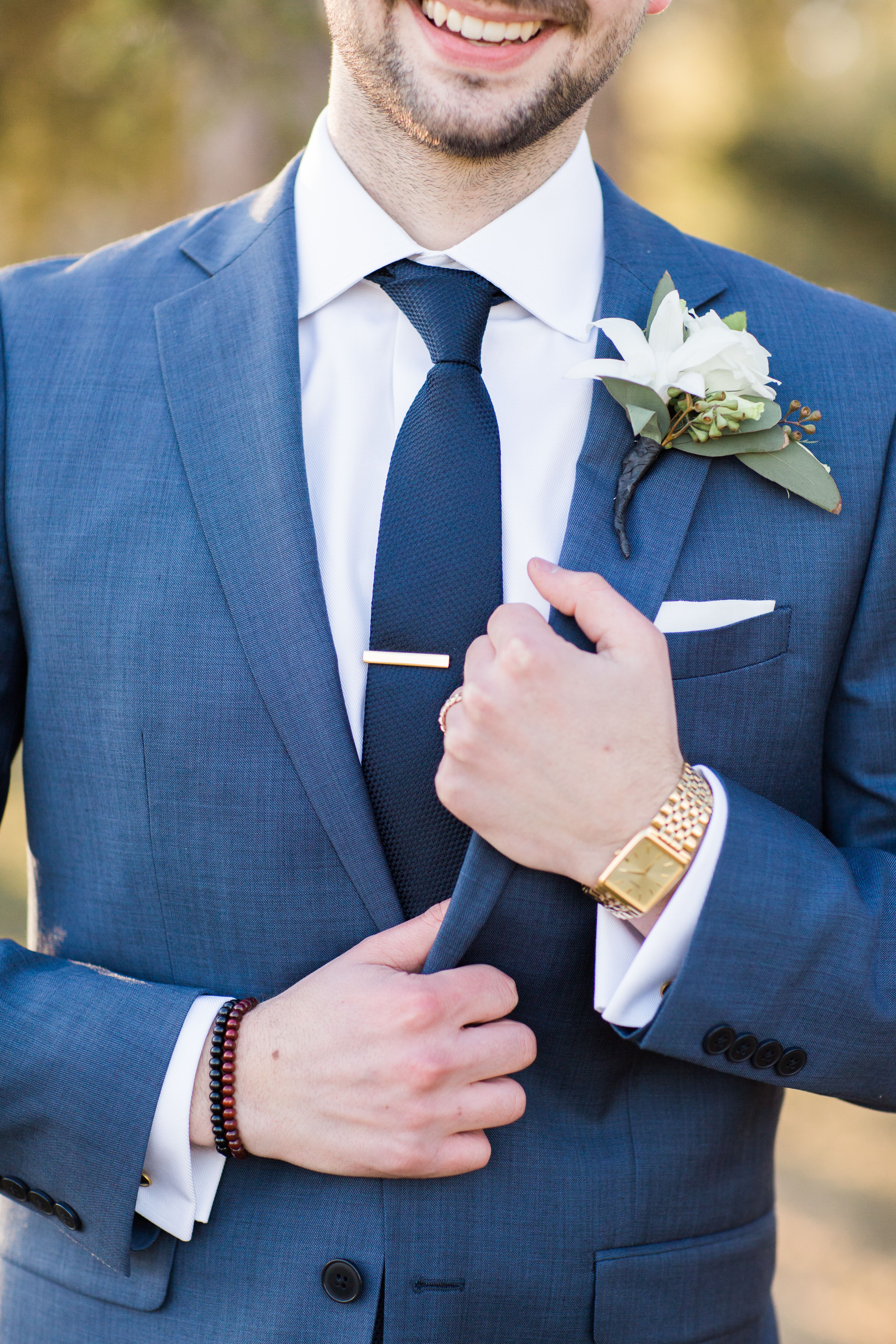 Three Piece Navy Blue Suit with Blue Tie