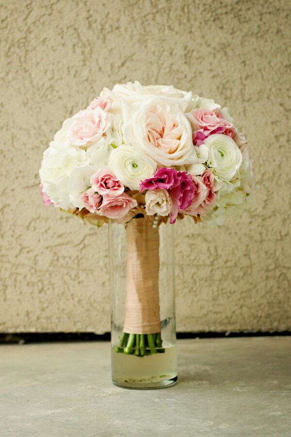 White Hydrangea and Seeded Eucalyptus Centerpiece