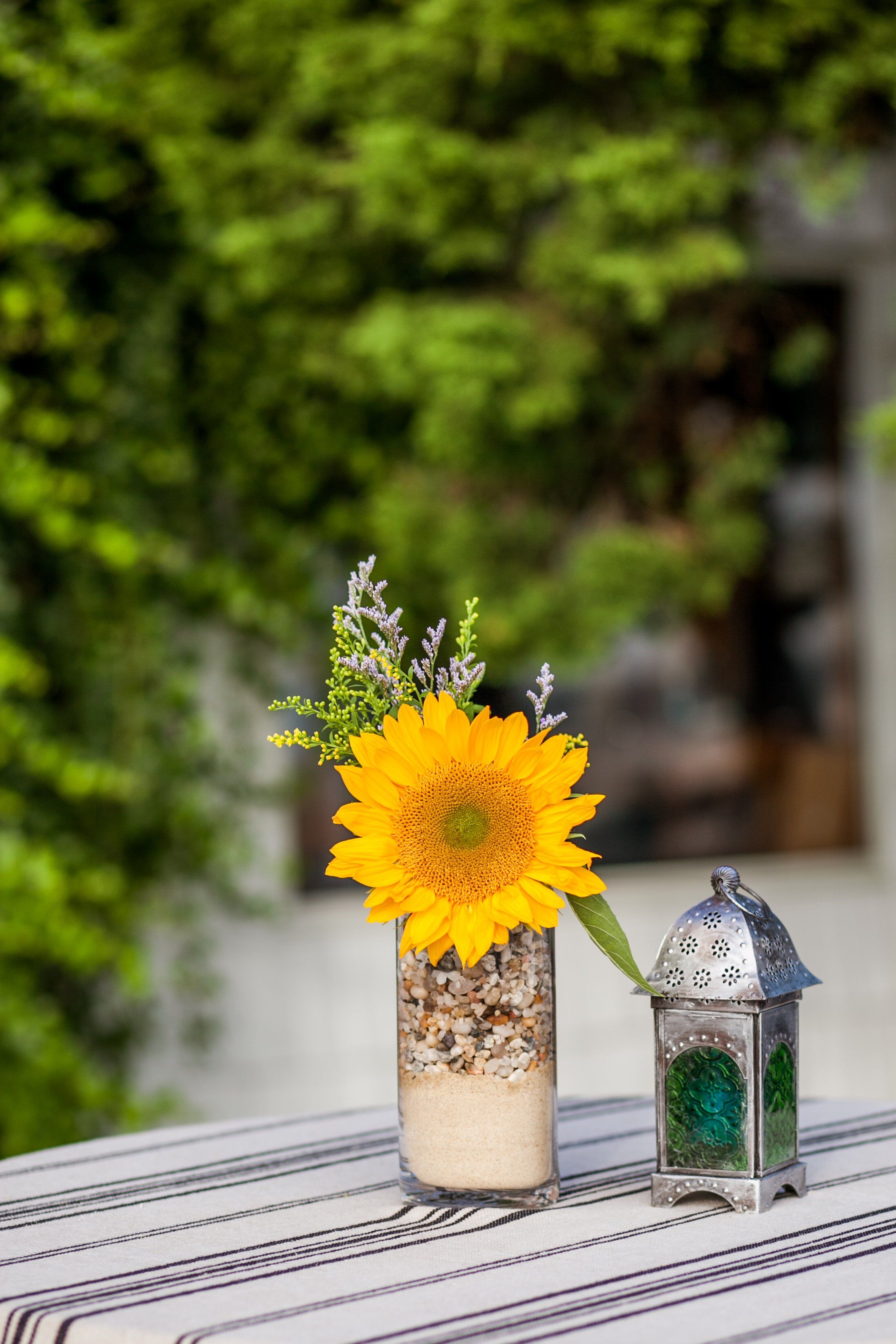 Sunflower and Lantern Reception Decor