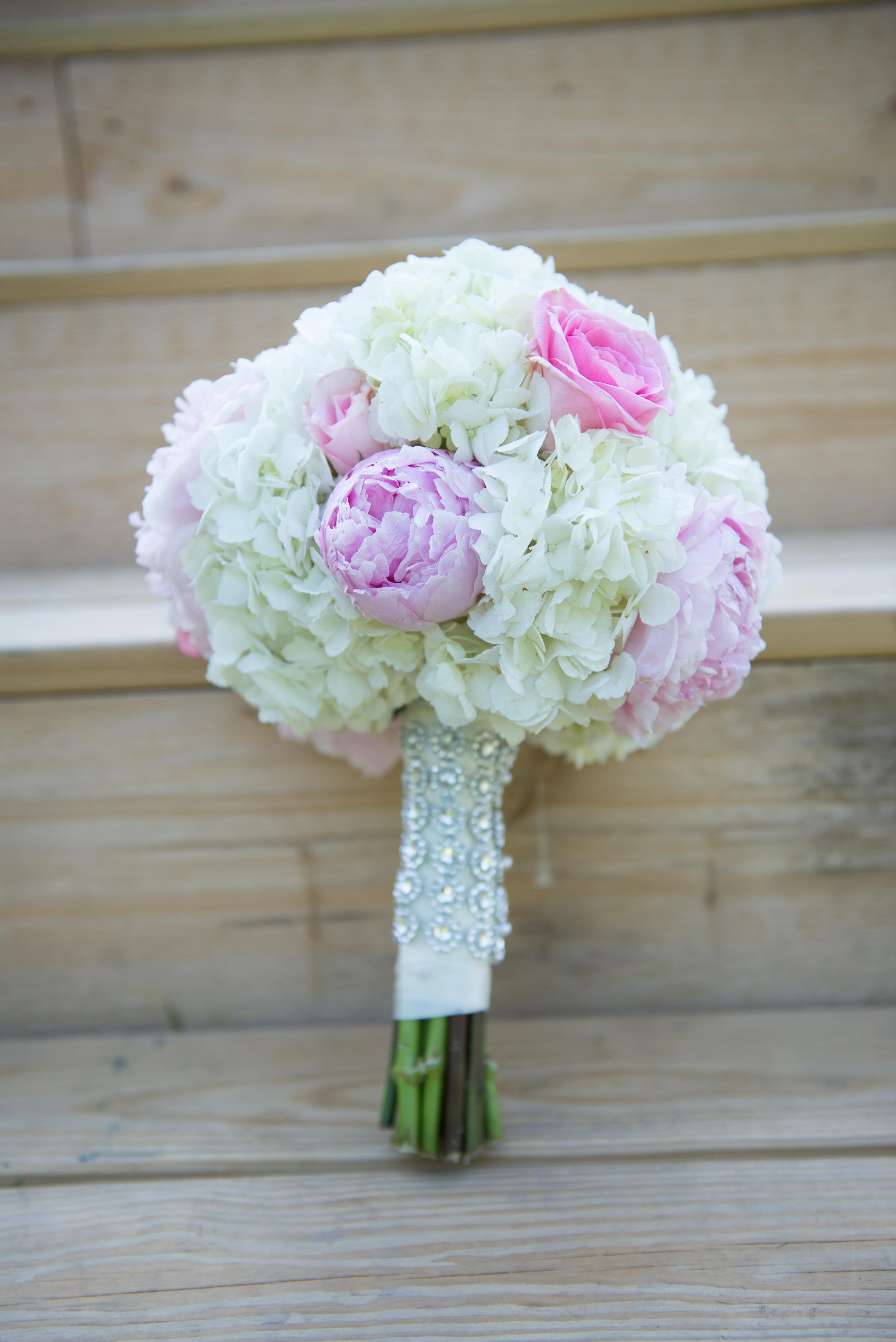 Ivory Hydrangea Pink Peony Round Bridal Bouquet 3667