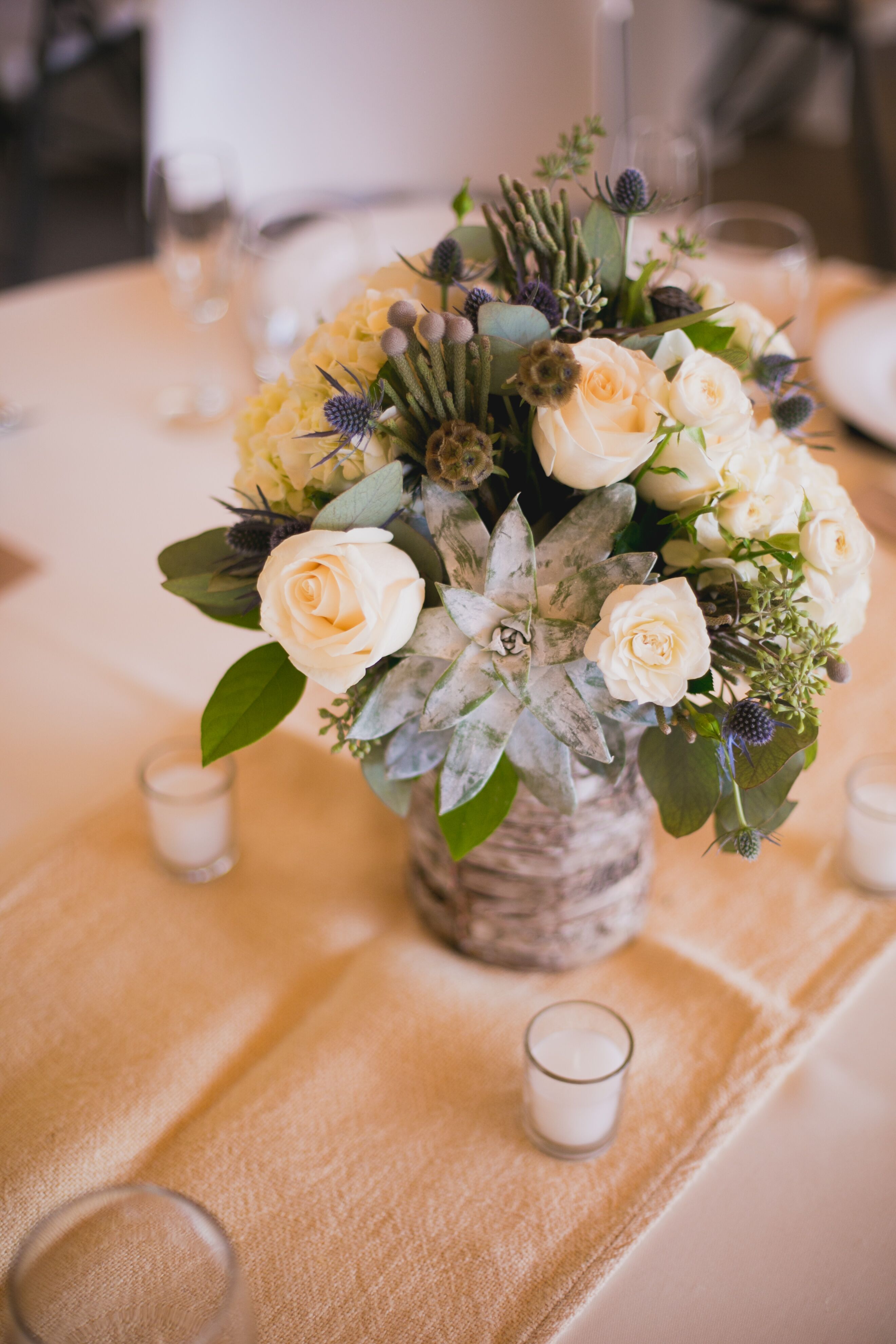 Rustic Rose, Succulent, Thistle Centerpieces