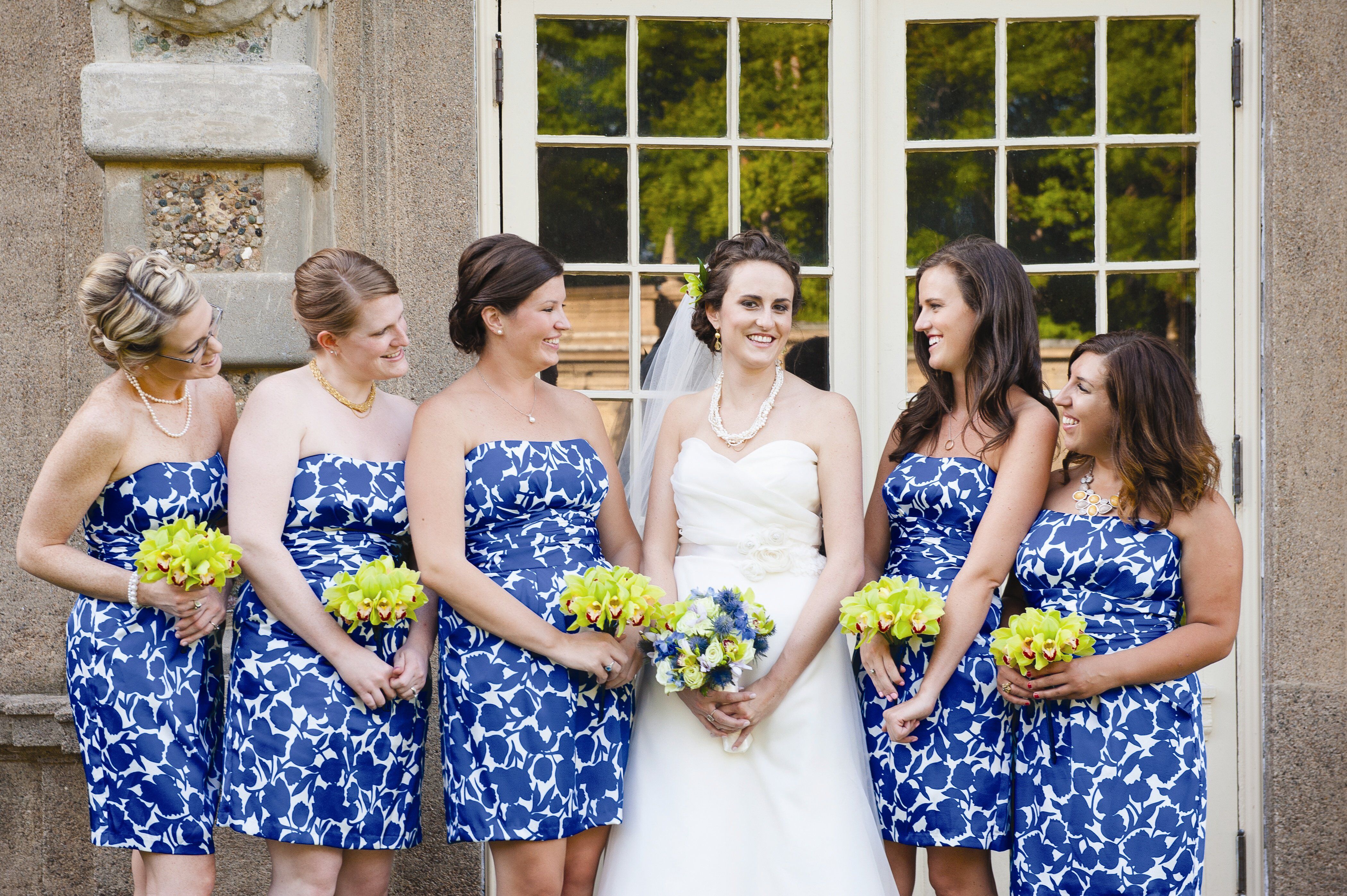 Blue and White Floral Bridesmaid Dresses
