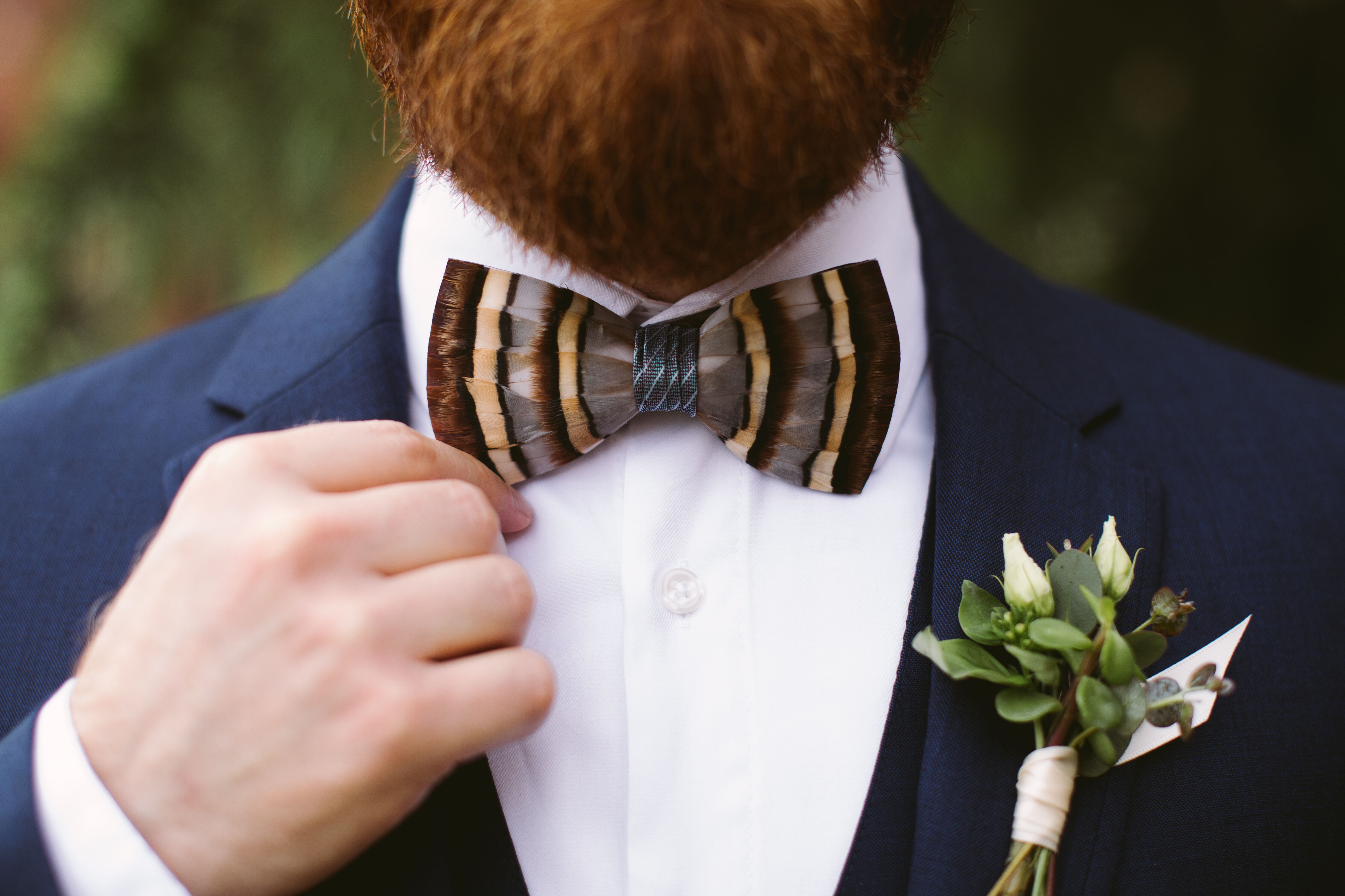 Vintage Striped Bow Tie and Greenery Boutonniere