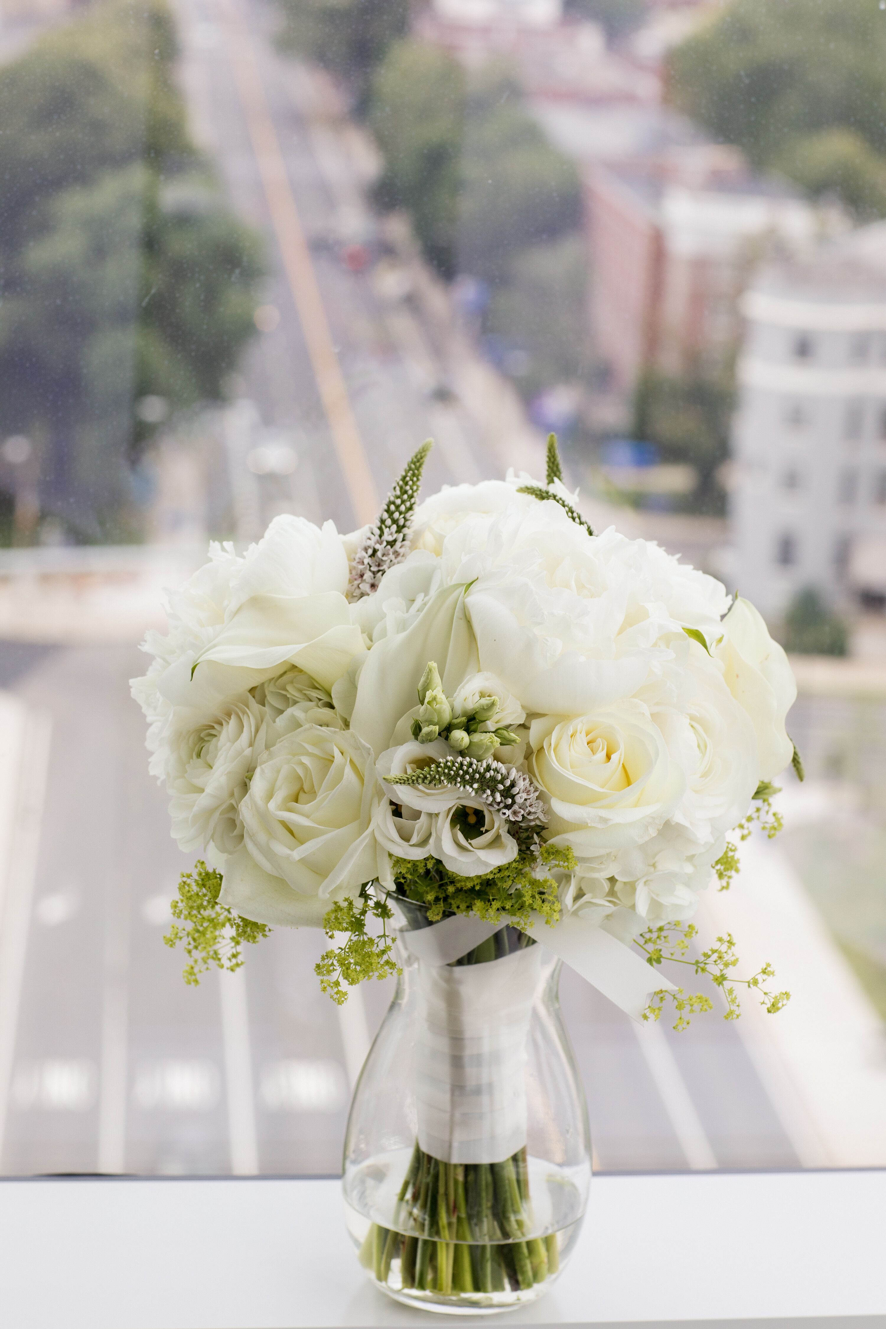 All-White Bouquet at Penthouse Wedding in Boston