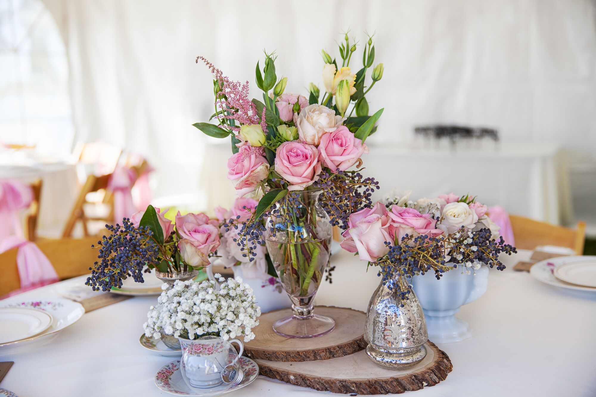 Vintage Pink Rose Centerpieces