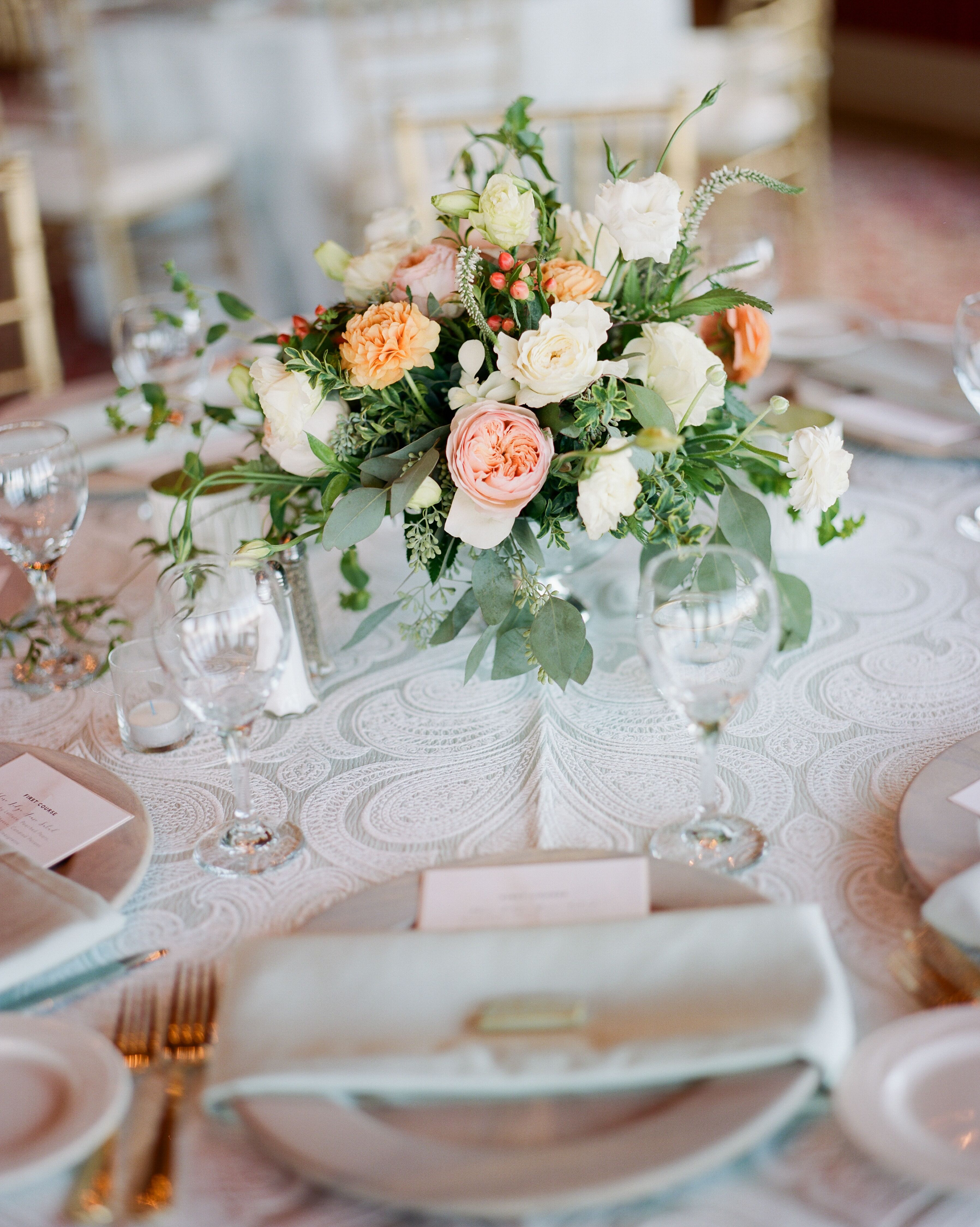 Peach Garden Rose Reception Centerpieces