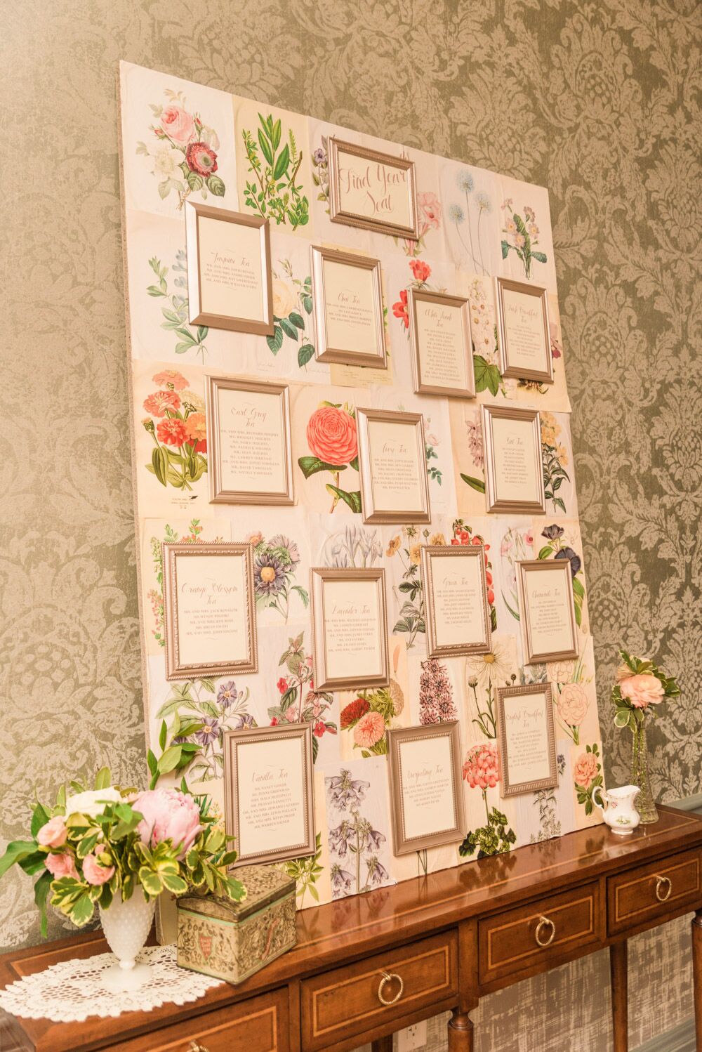 Homemade FloralAccented Seating Chart With Frames