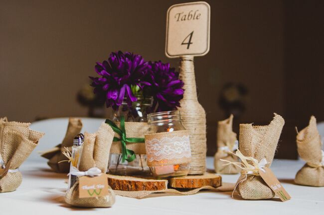 Rustic Table Numbers and Centerpieces with Bottle and Mason Jars ...