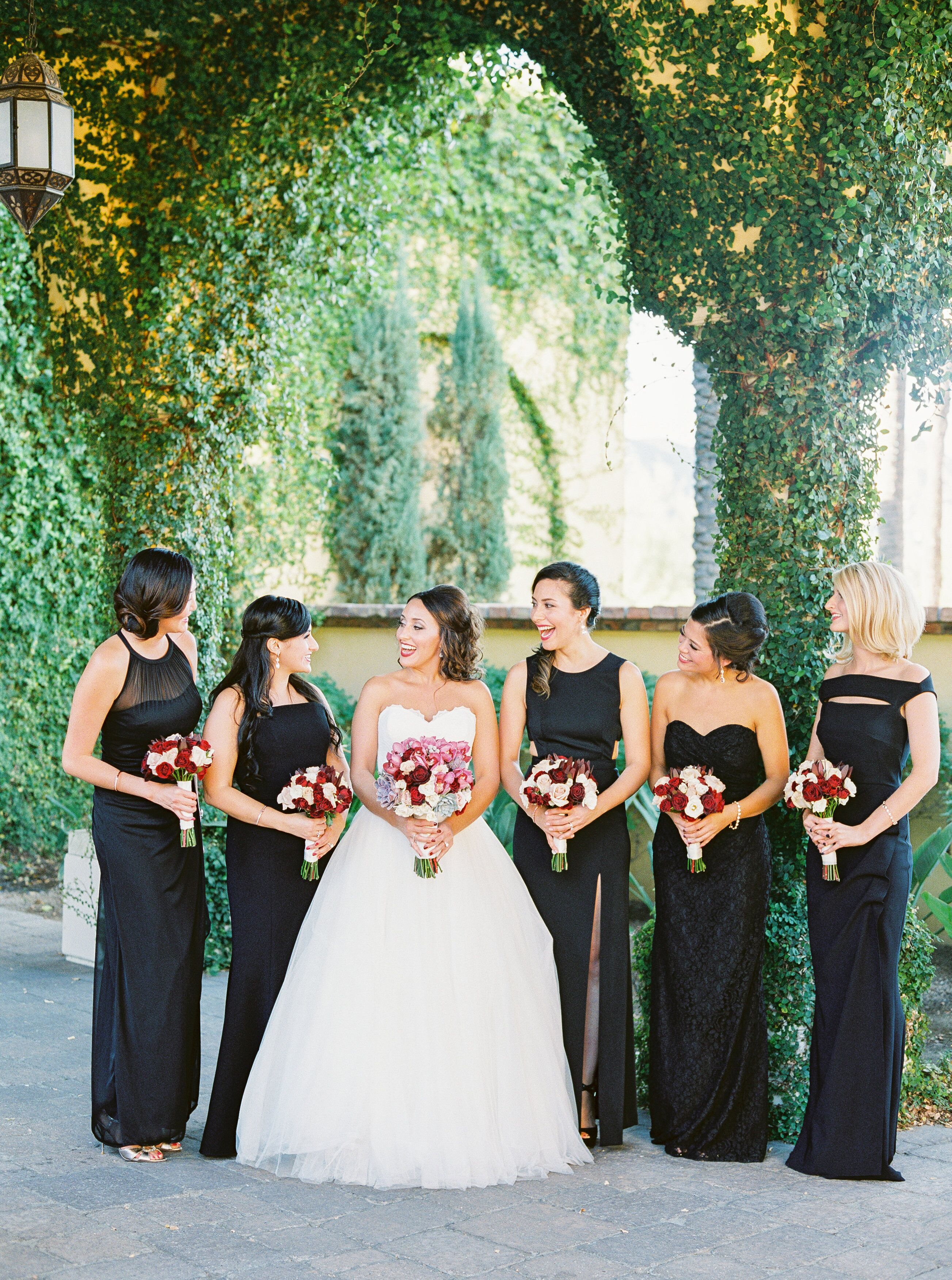 full-length-black-bridesmaid-dresses-varying-styles