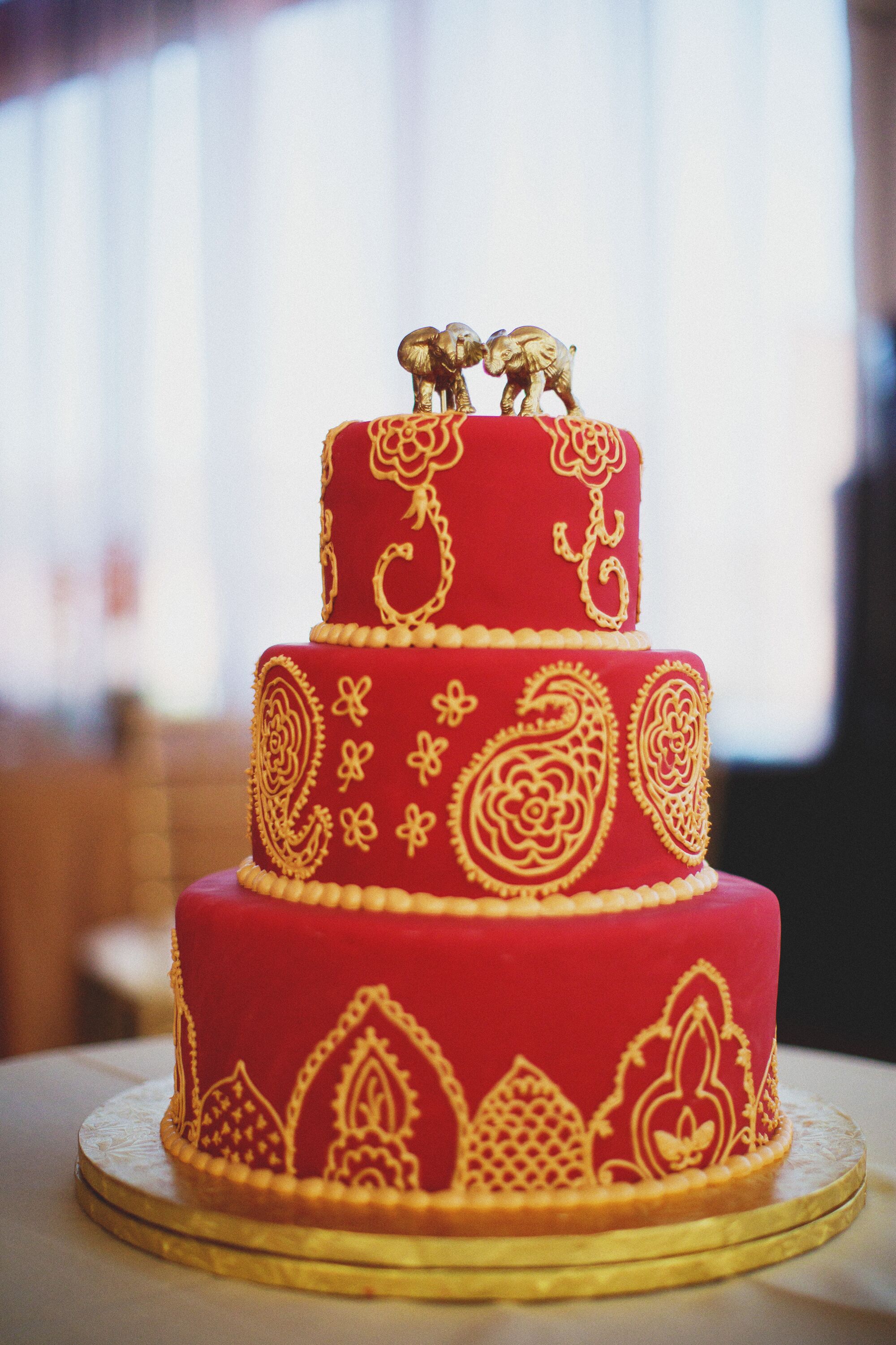 Red and Gold Fondant Wedding Cake