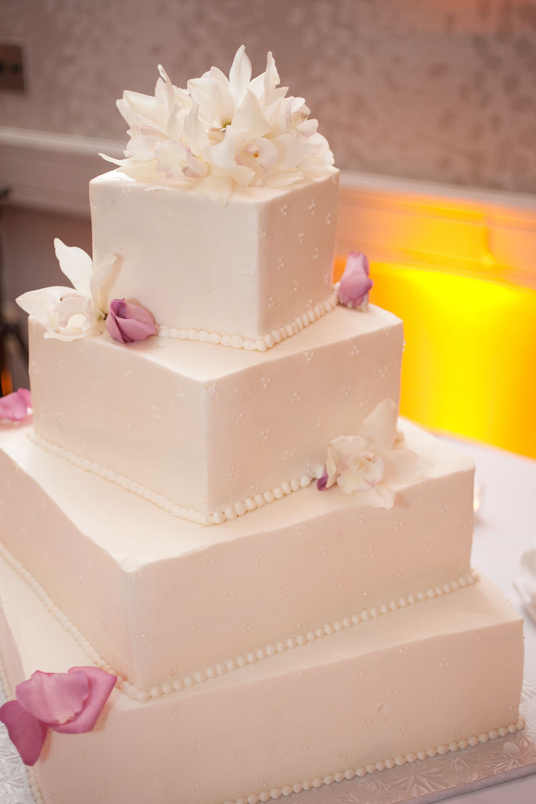 Four Tier Square Ivory Wedding Cake 