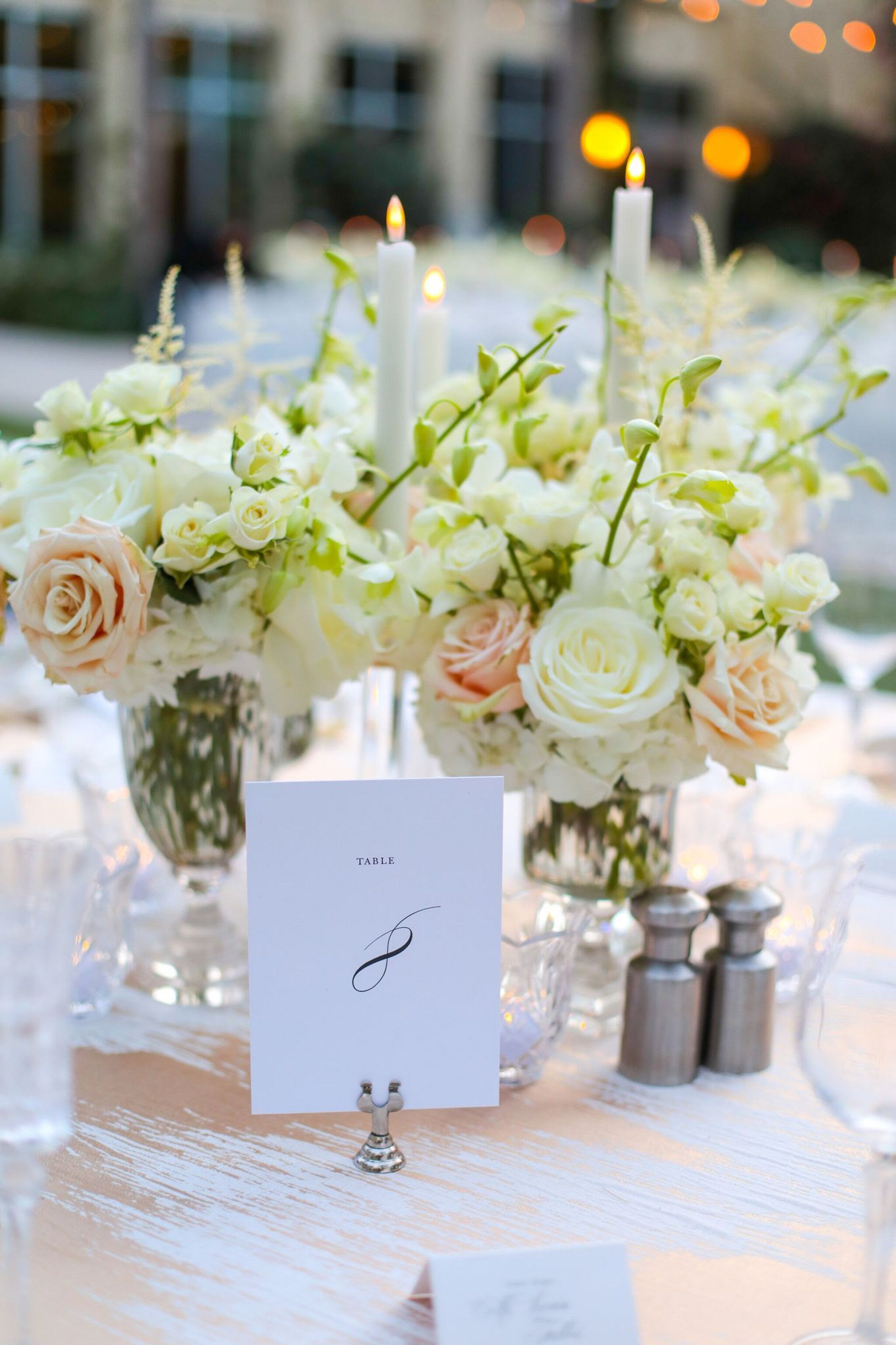 Elegant Table Number With Textured Linen And Low, Neutral-and-blush 