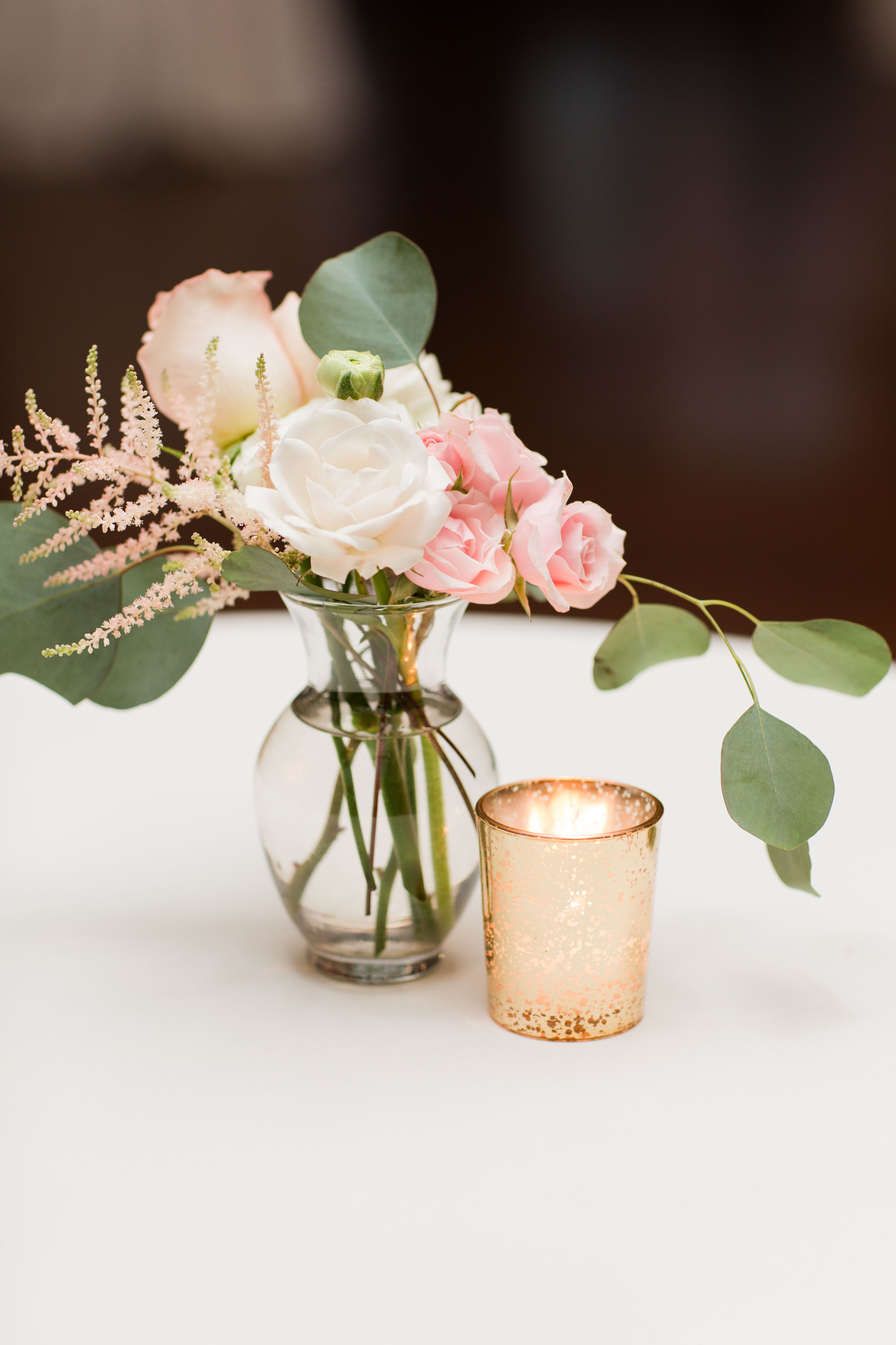 Gold Metallic Votive Candle with Rose Flower Arrangements