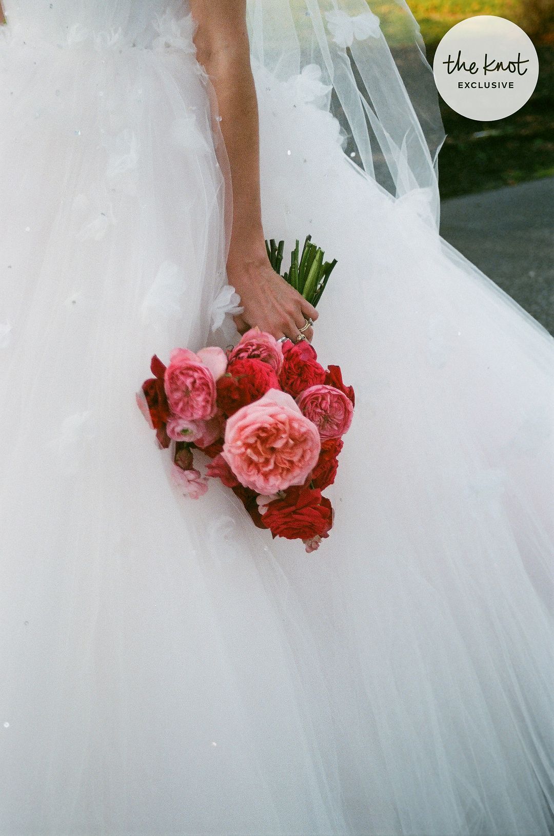 Wedding Bouquet With Red and Pink Garden Roses