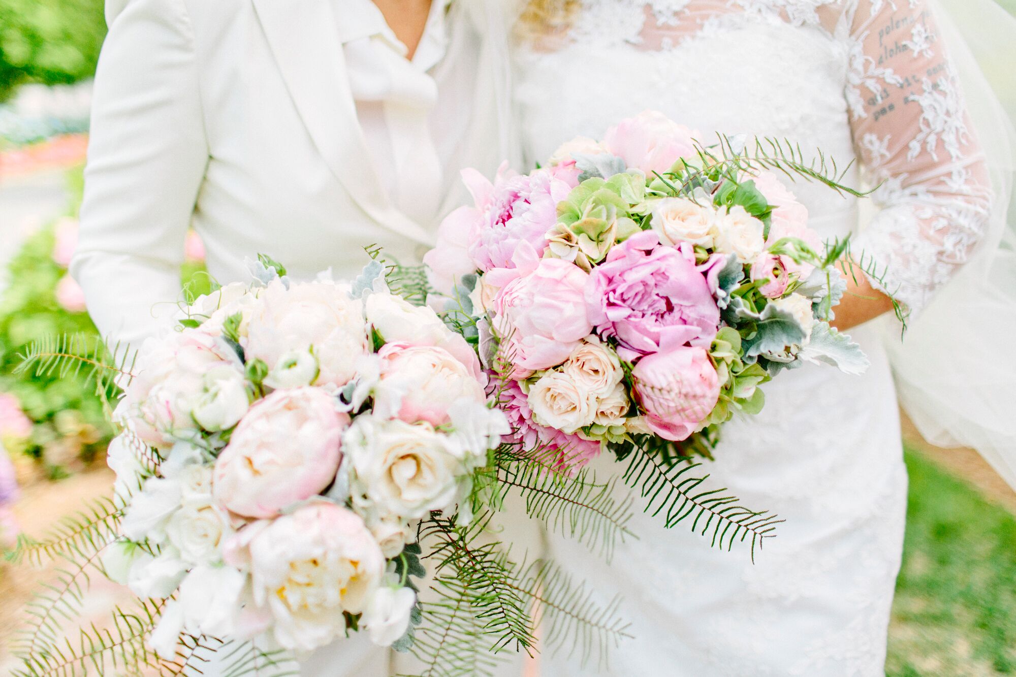 Romantic Peony, Garden Rose and Fern Bouquets