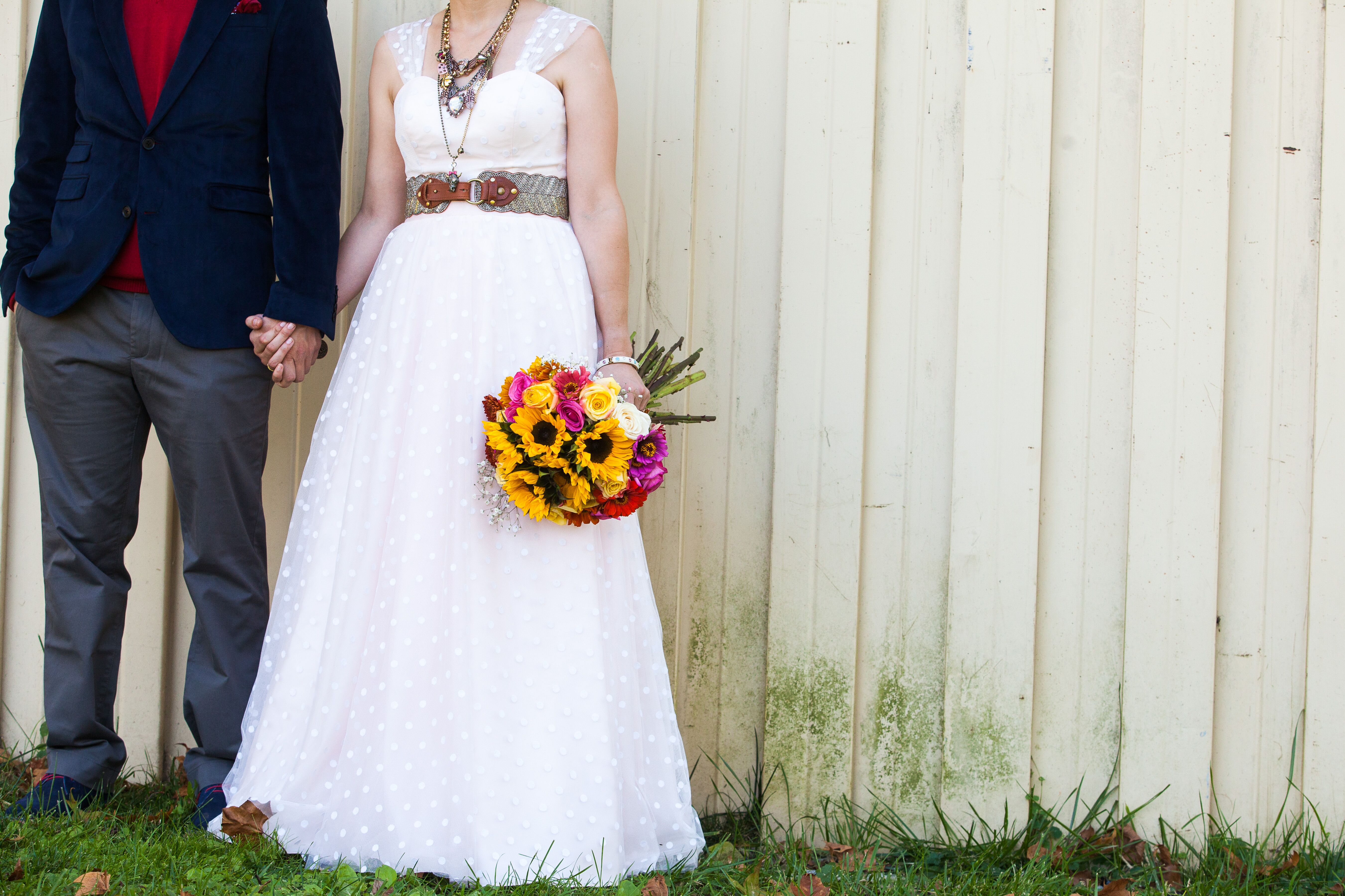 Polka Dot Gowns,Tea Length Wedding Dress,Blue Wedding Dress,Wedding Dress with Sleeves