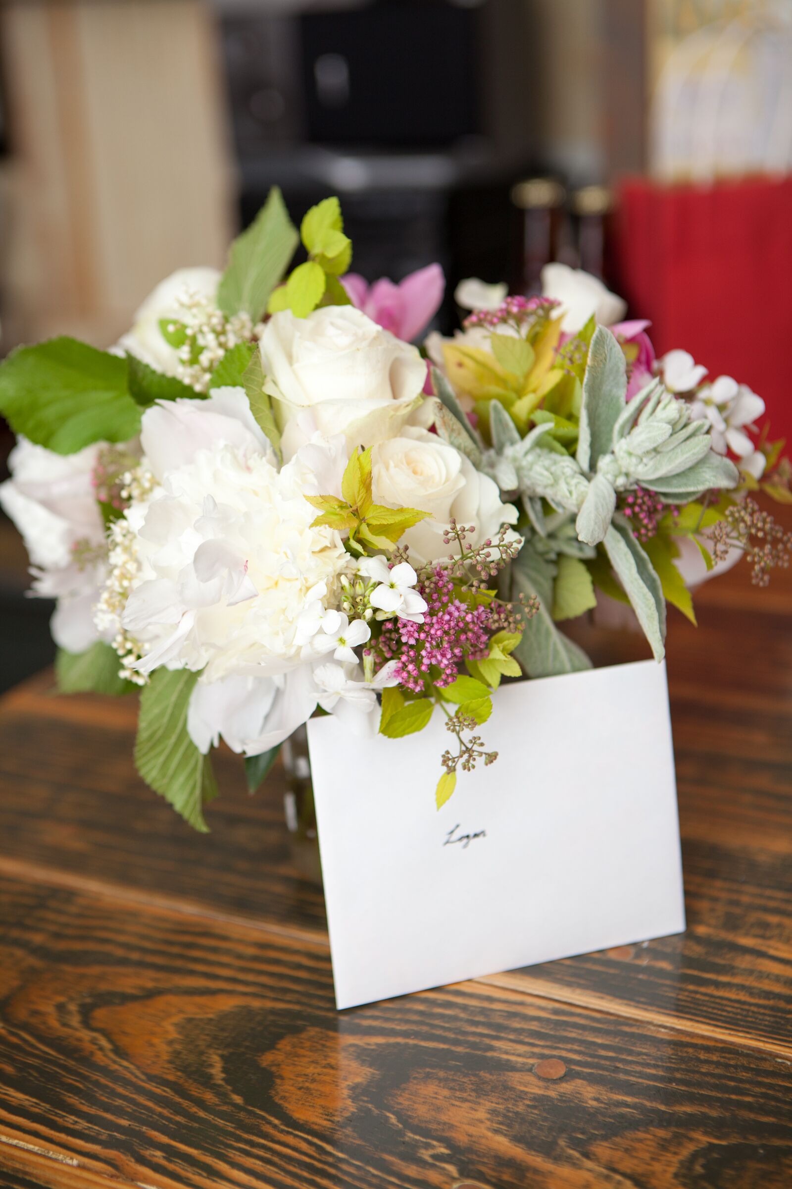 Bridal Bouquet with White Peonies, Roses and Dusty Miller