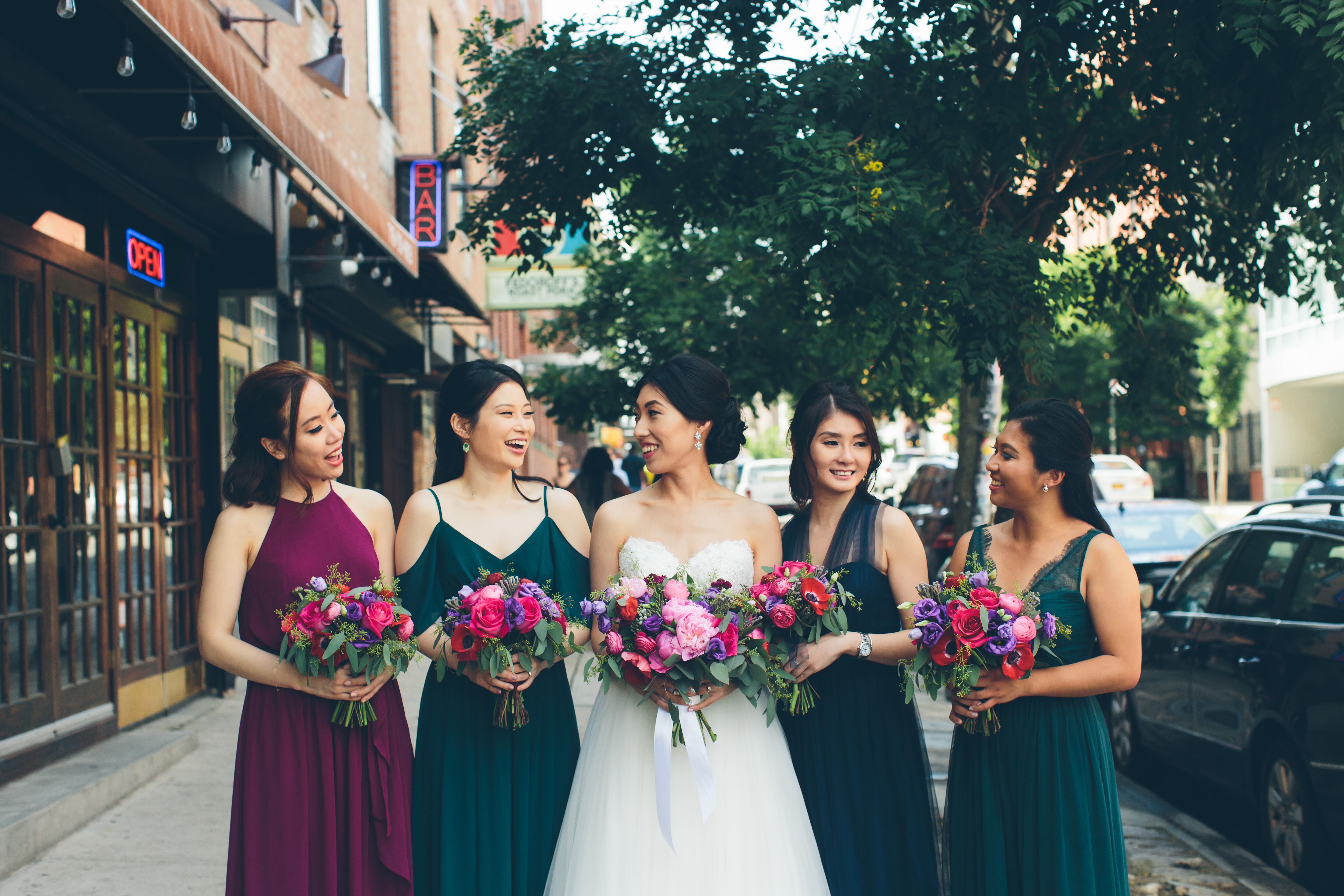 Jewel toned shop mismatched bridesmaid dresses