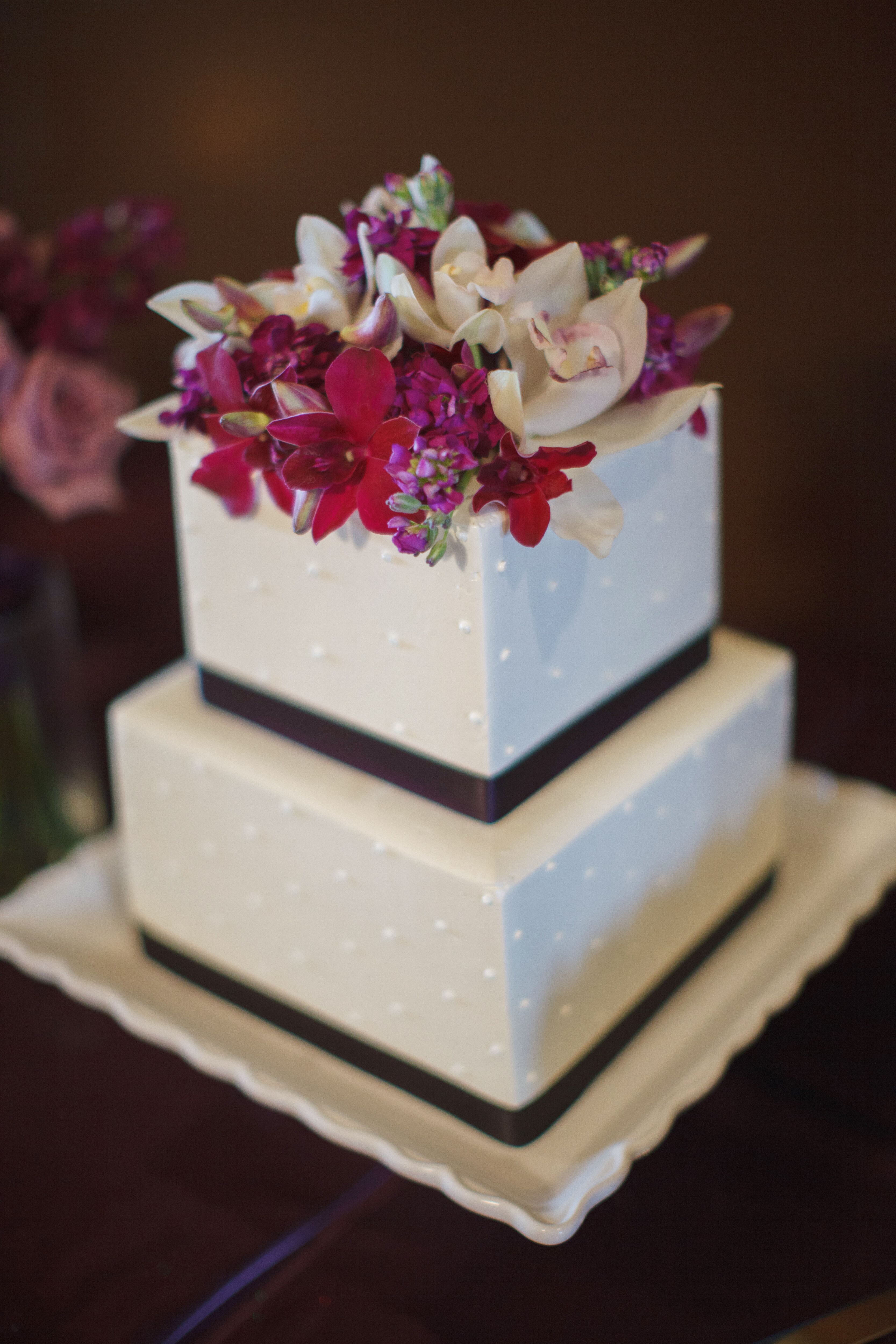 Two-Tiered Square Ivory Wedding Cake