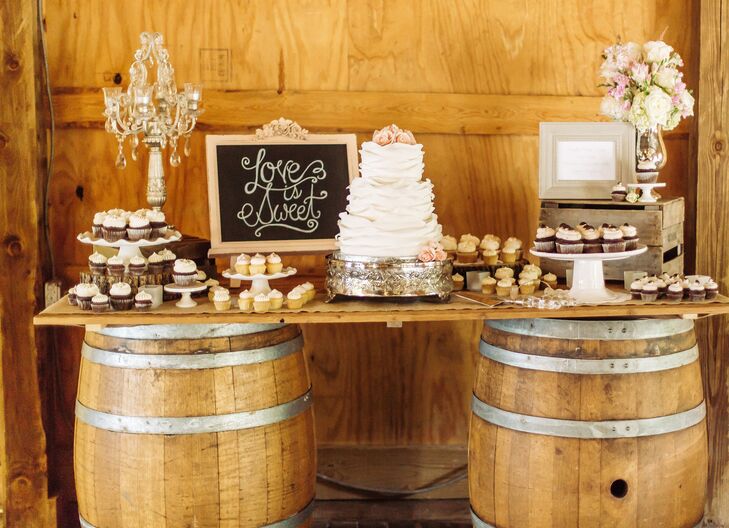 Rustic Dessert Table with Cupcakes and Wedding Cake