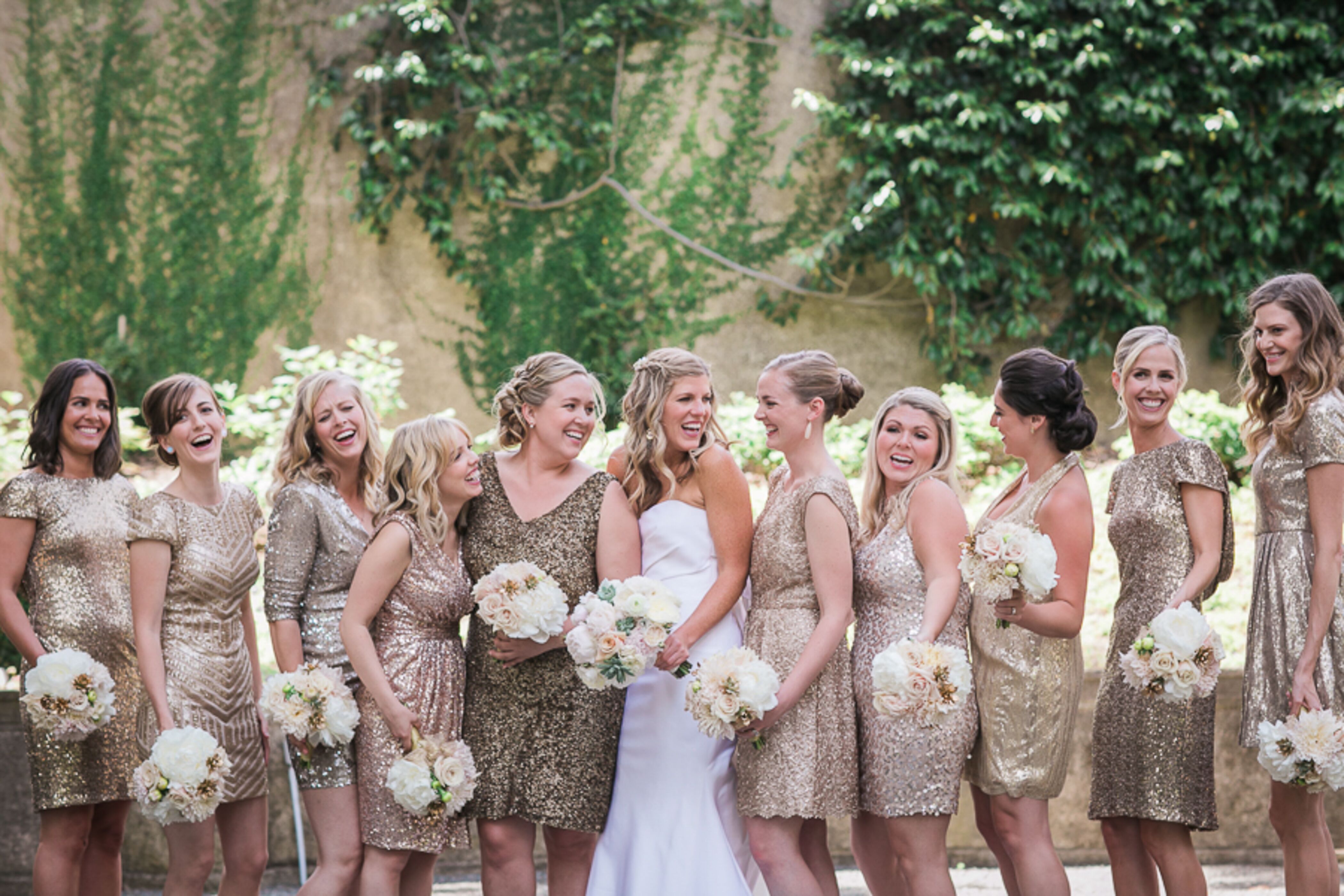 gold bridesmaids dresses