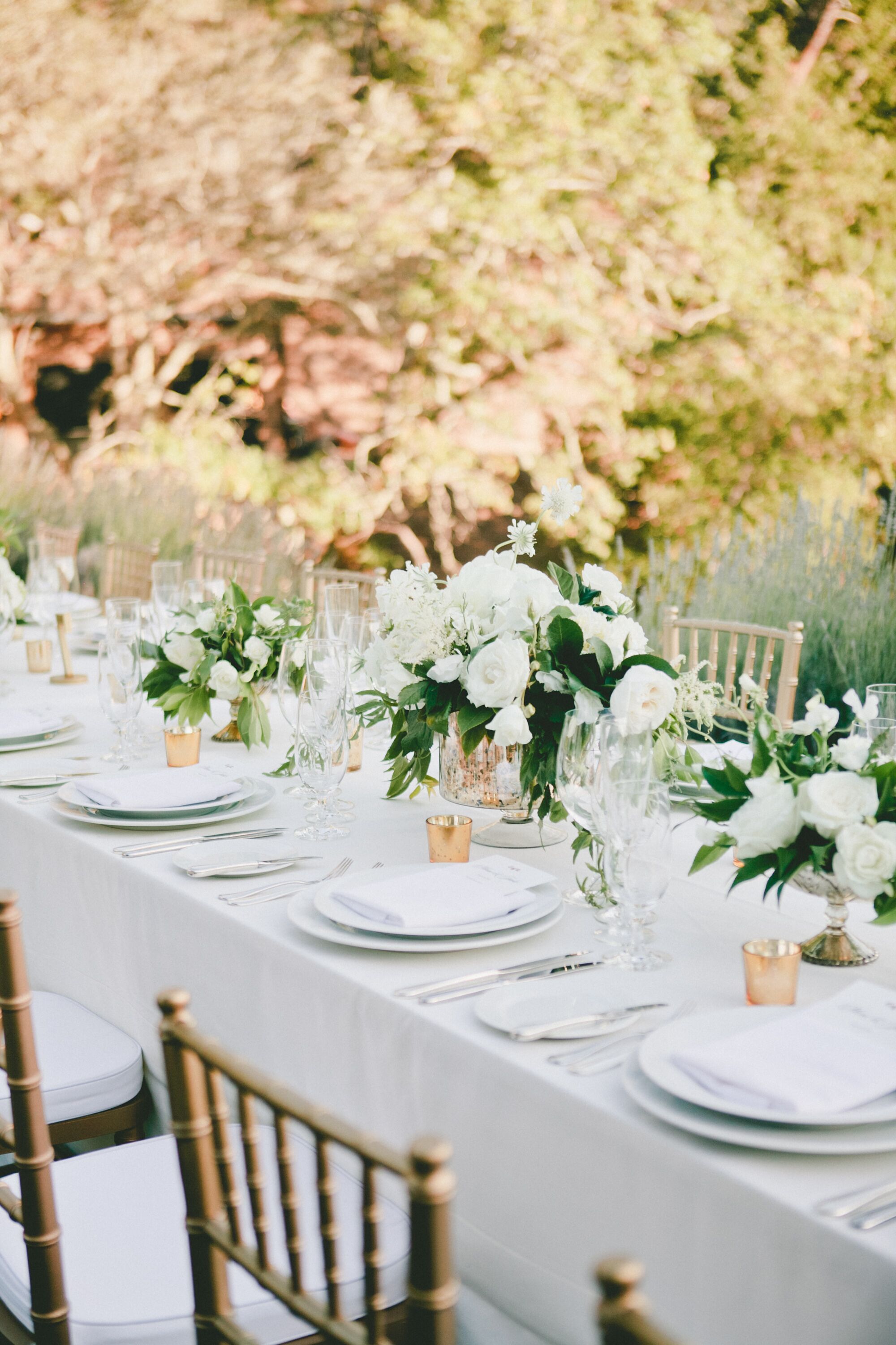 Ivory, Green and Gold Reception Dinner Decorations