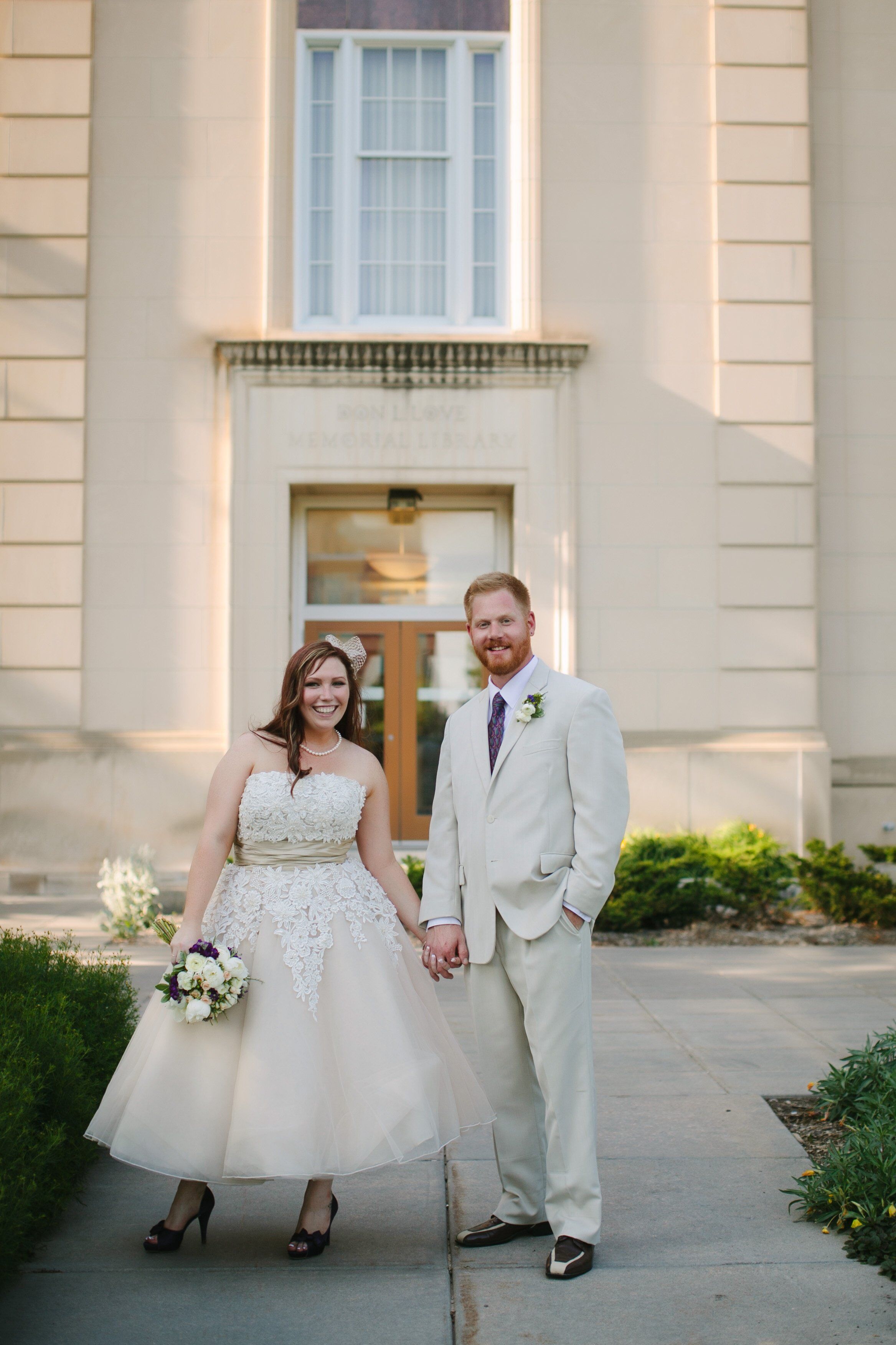 off white and purple wedding dress