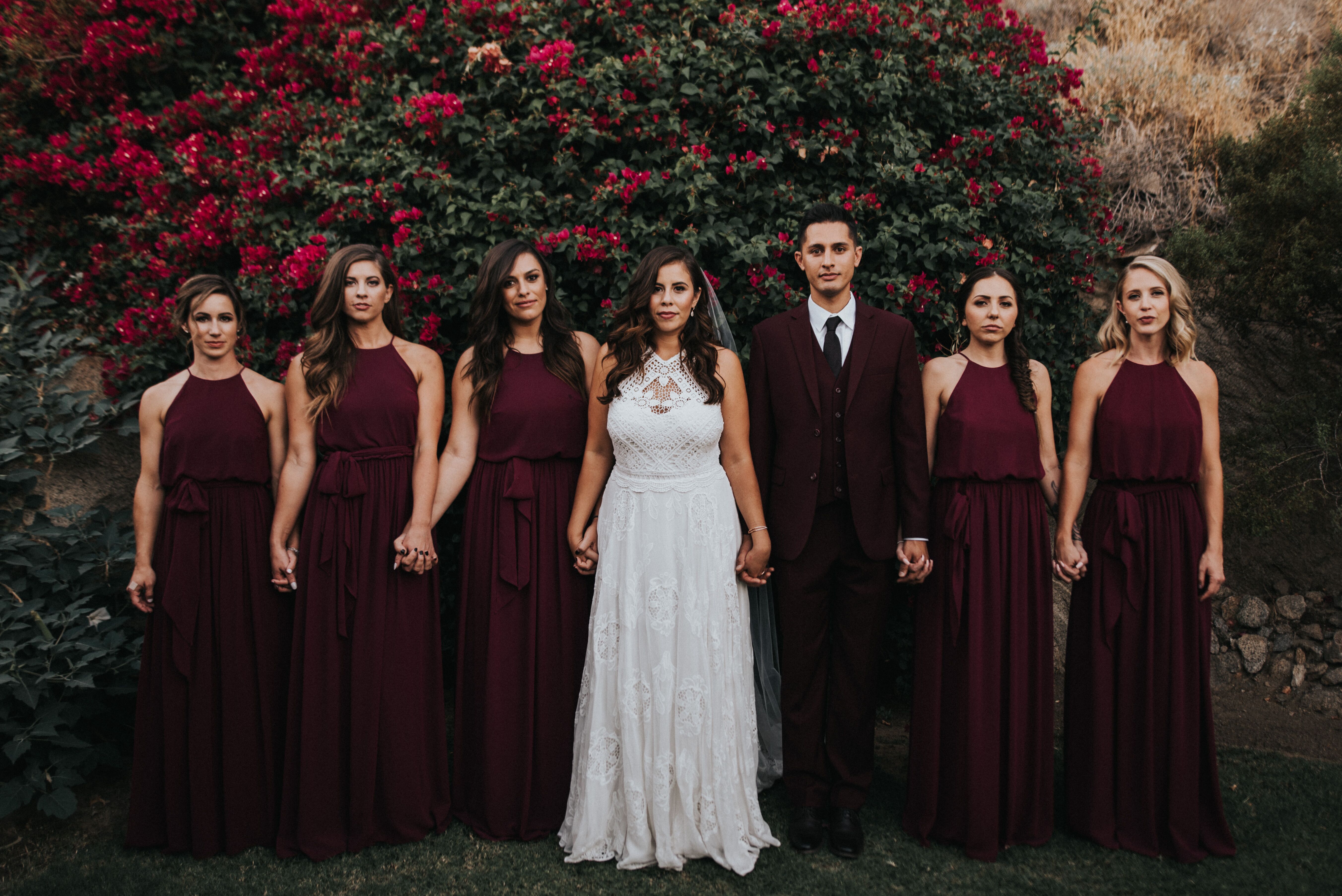 Bohemian Burgundy Bridesmaid Dresses with Tie Waist