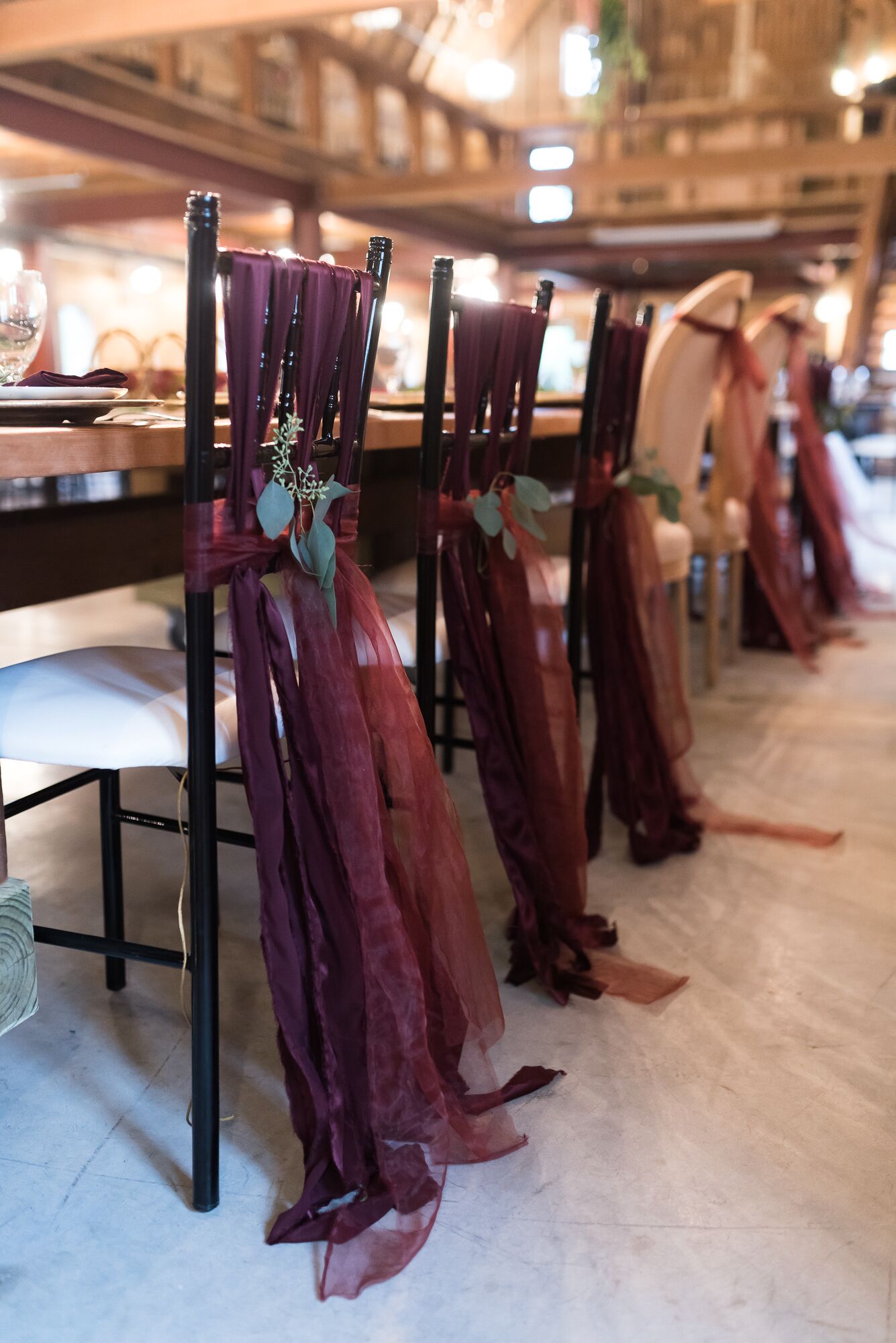 Maroon Fabric Tied on Head-Table Chairs