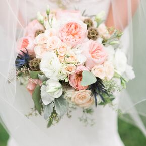 Blue, White, Gold Cake With Pink Roses