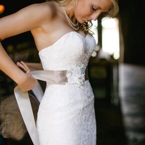 Two-Tone White and Taupe Bridesmaid Dresses