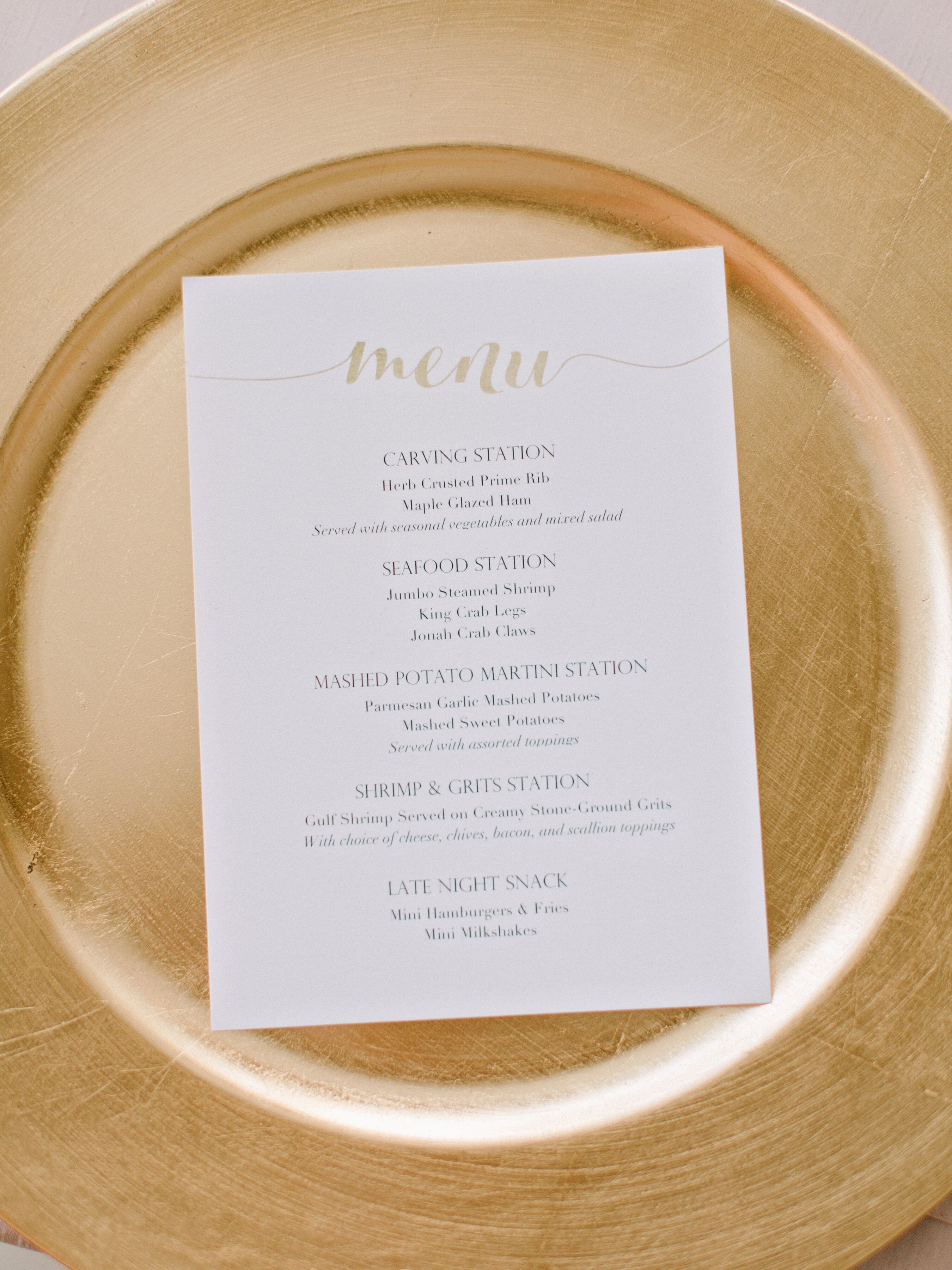 Ivory and Gold Script Menu Card