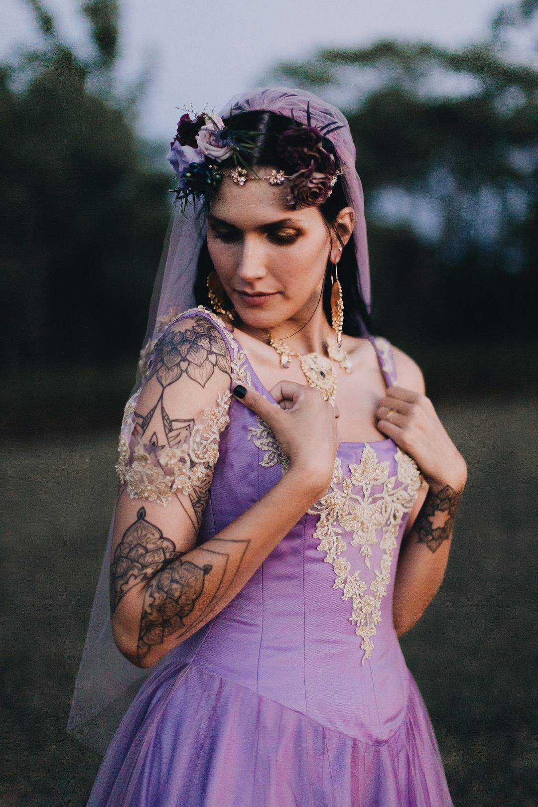 bride-in-purple-wedding-dress